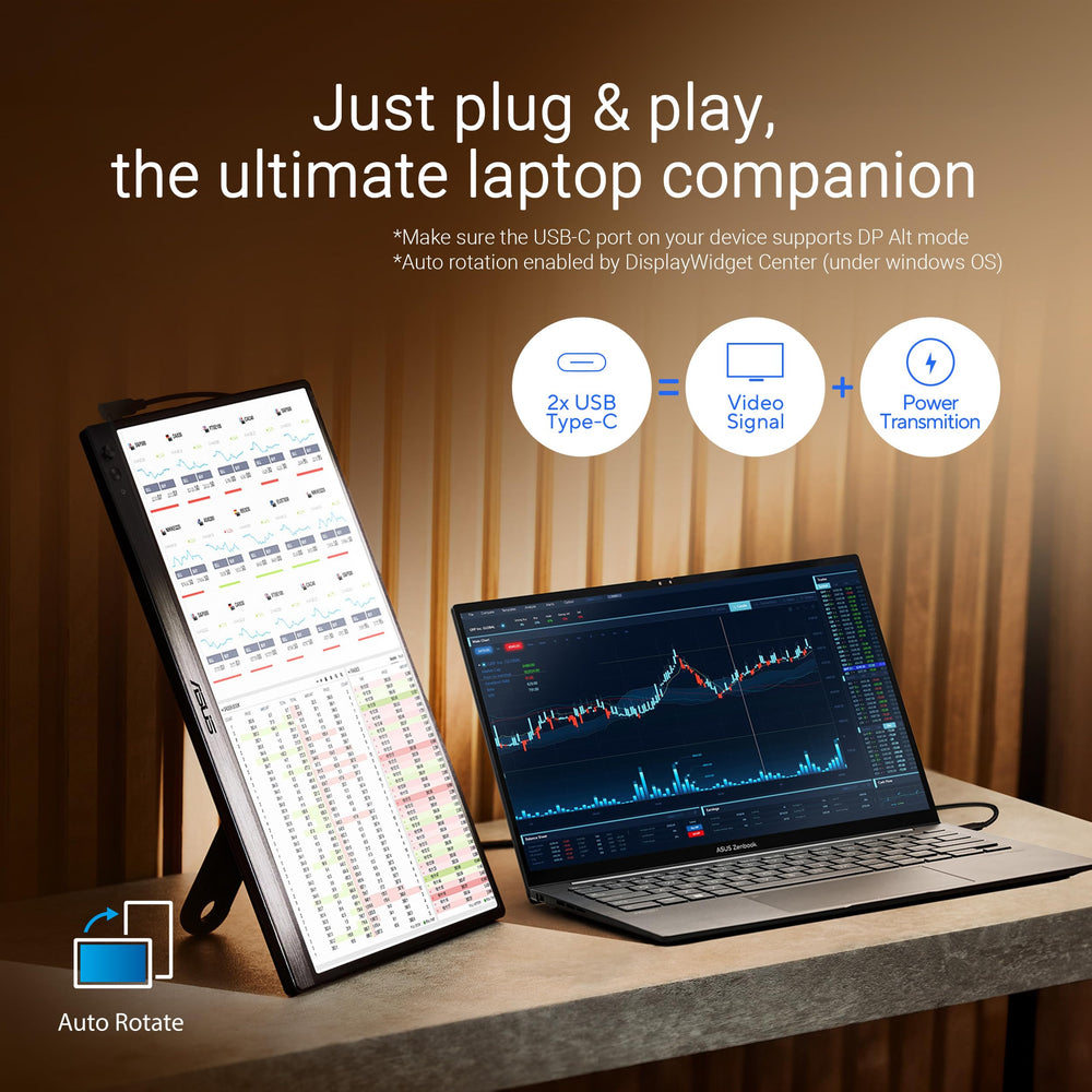 ASUS ZenScreen in portrait mode demonstrating auto-rotate for vertical documents