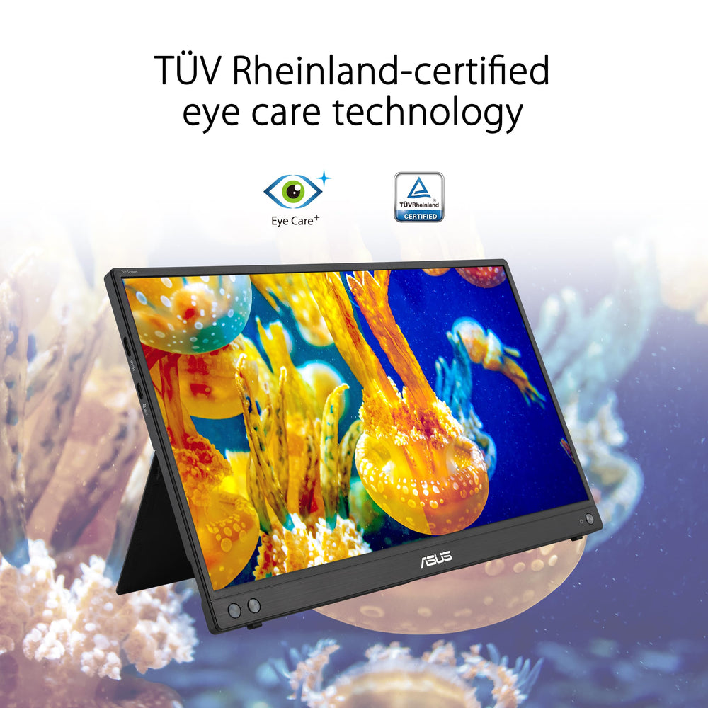 ASUS ZenScreen lifestyle cafe setup illustrating hygienic shared-space usability