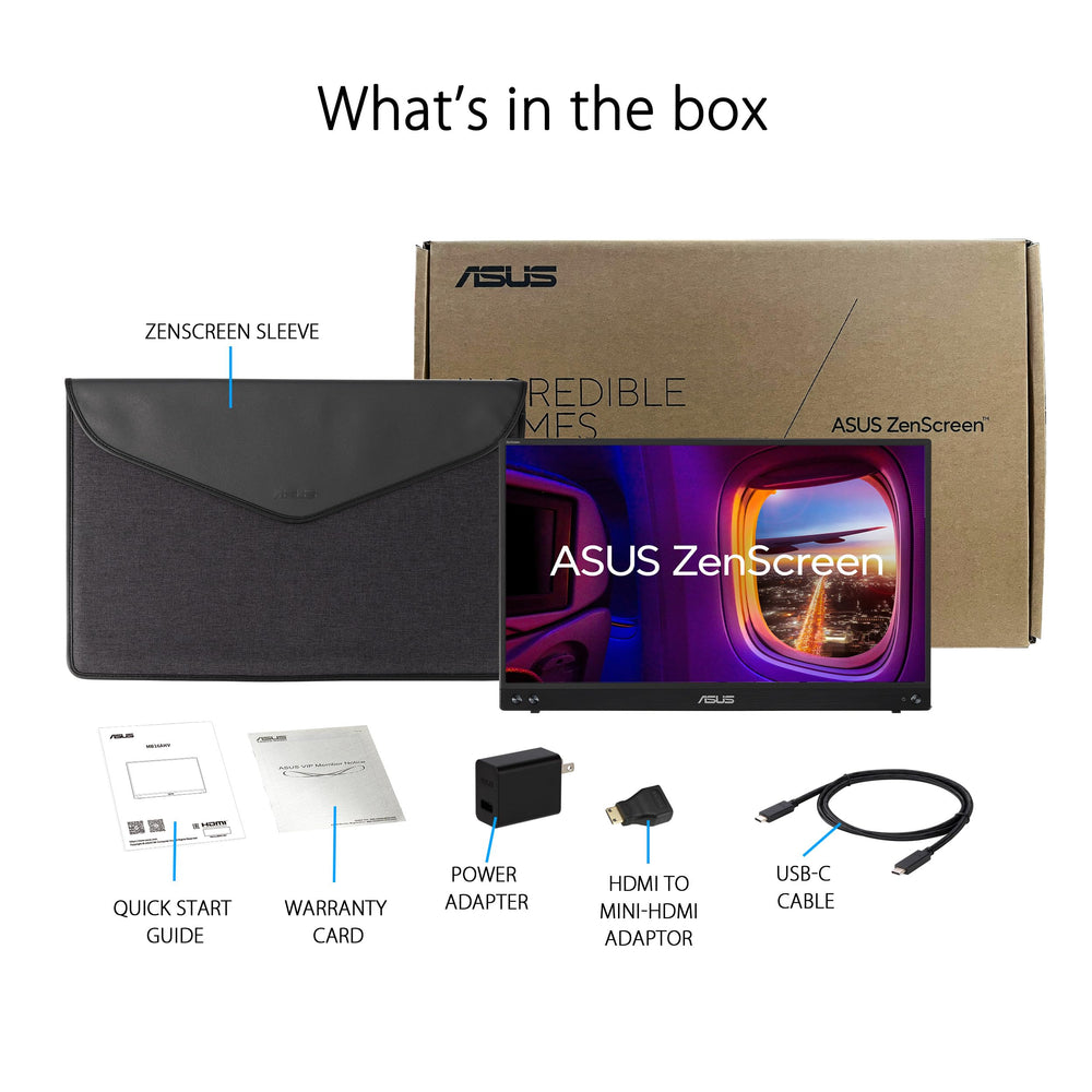ASUS ZenScreen packaged with cable and documentation for quick unboxing
