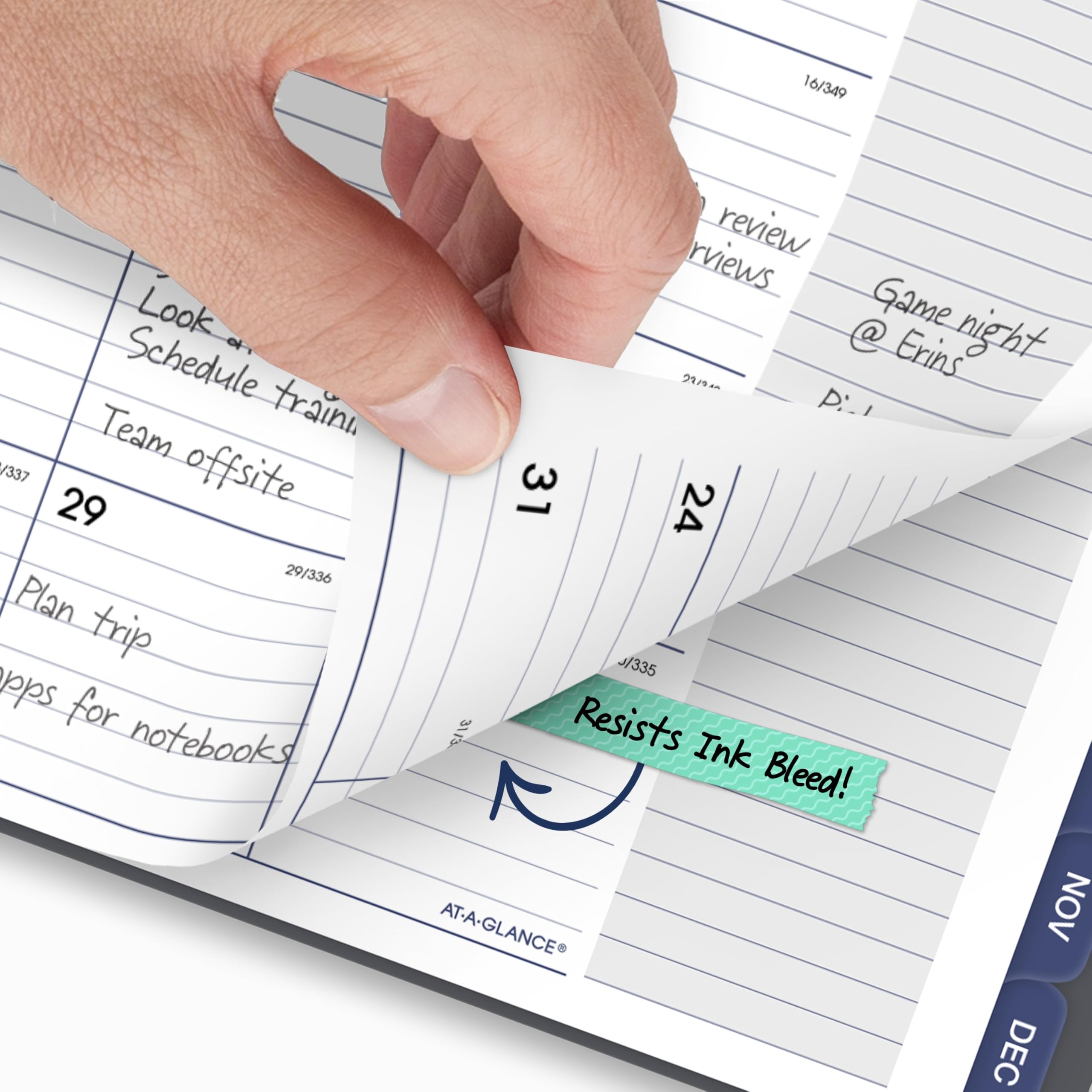 AT-A-GLANCE close-up of ruled daily block for tidy entries