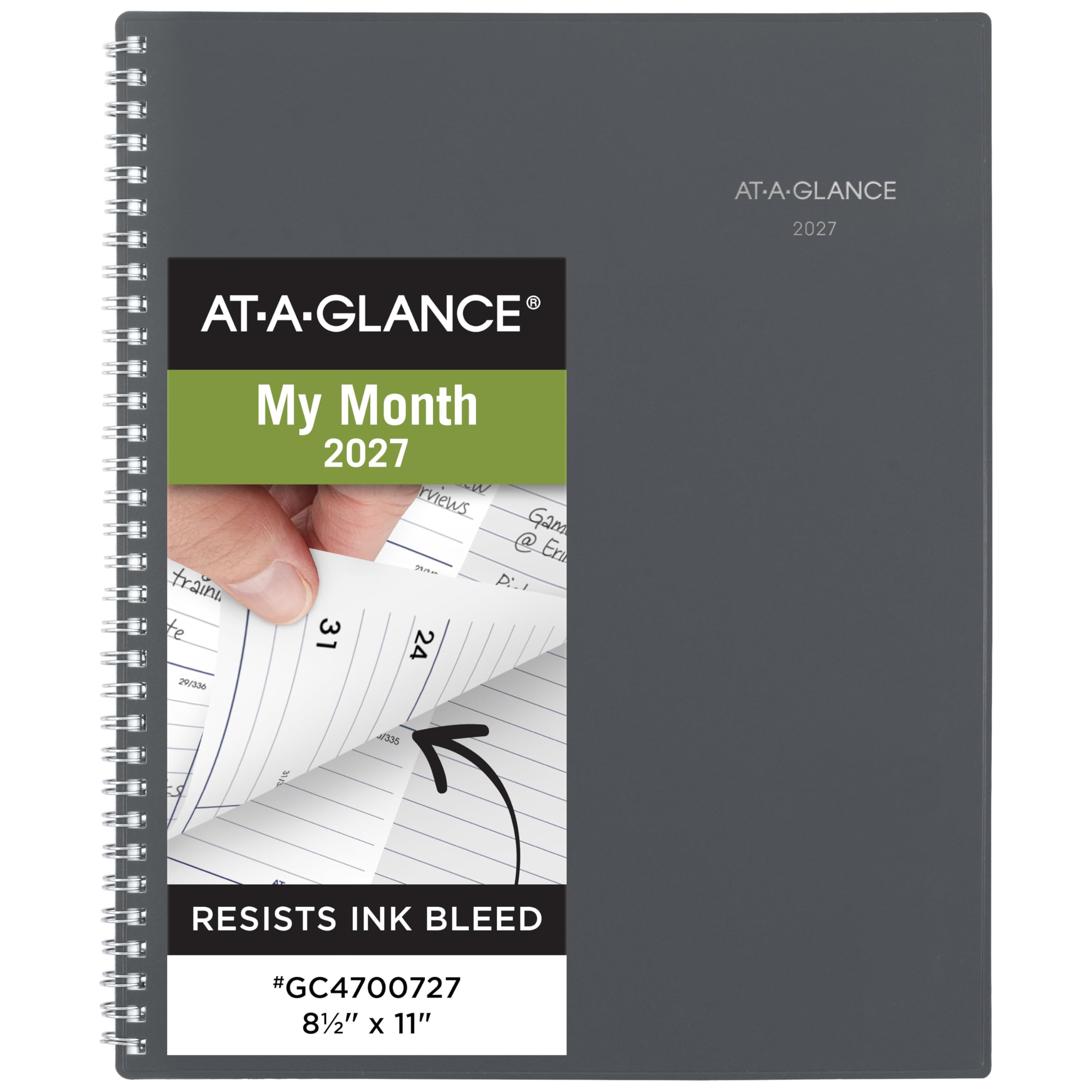 AT-A-GLANCE gray front cover showing durable design and year