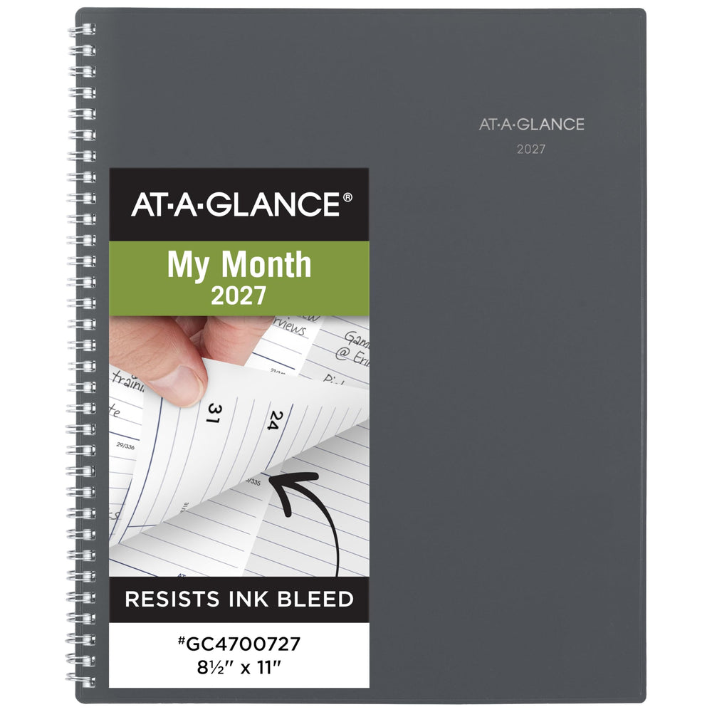 AT-A-GLANCE gray front cover showing durable design and year