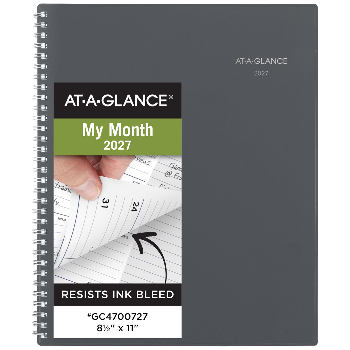 AT-A-GLANCE gray front cover showing durable design and year
