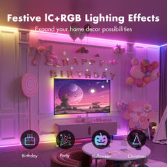 ATHONO strip mounted behind TV creating immersive ambient glow for better viewing