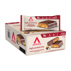 Atkins front packaging showing full 12-count box and clear branding benefits