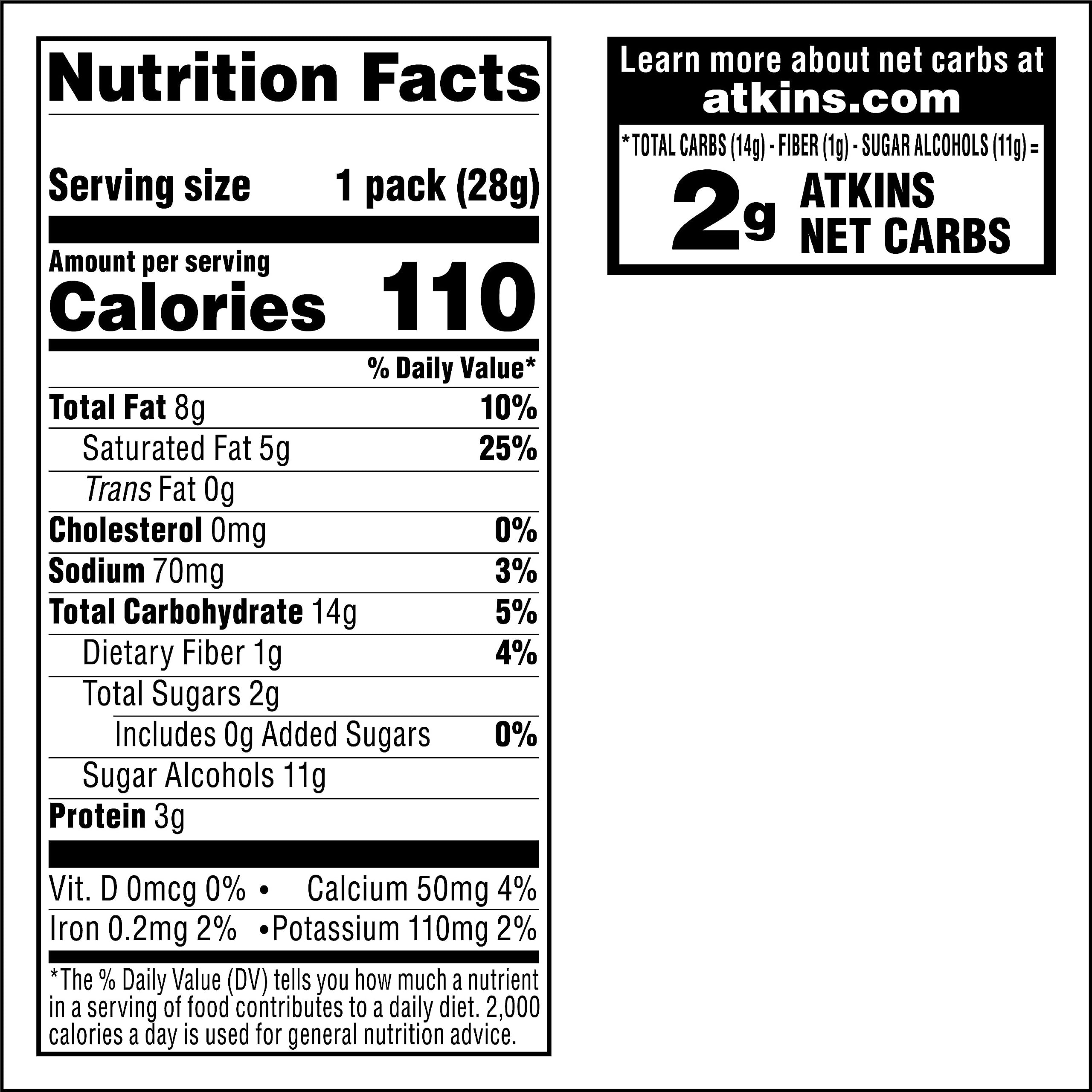 Atkins Endulge nutrition label closeup showing carbs and sugar info