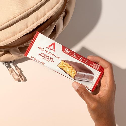Atkins bar inside travel bag illustrating portability and convenient meal support