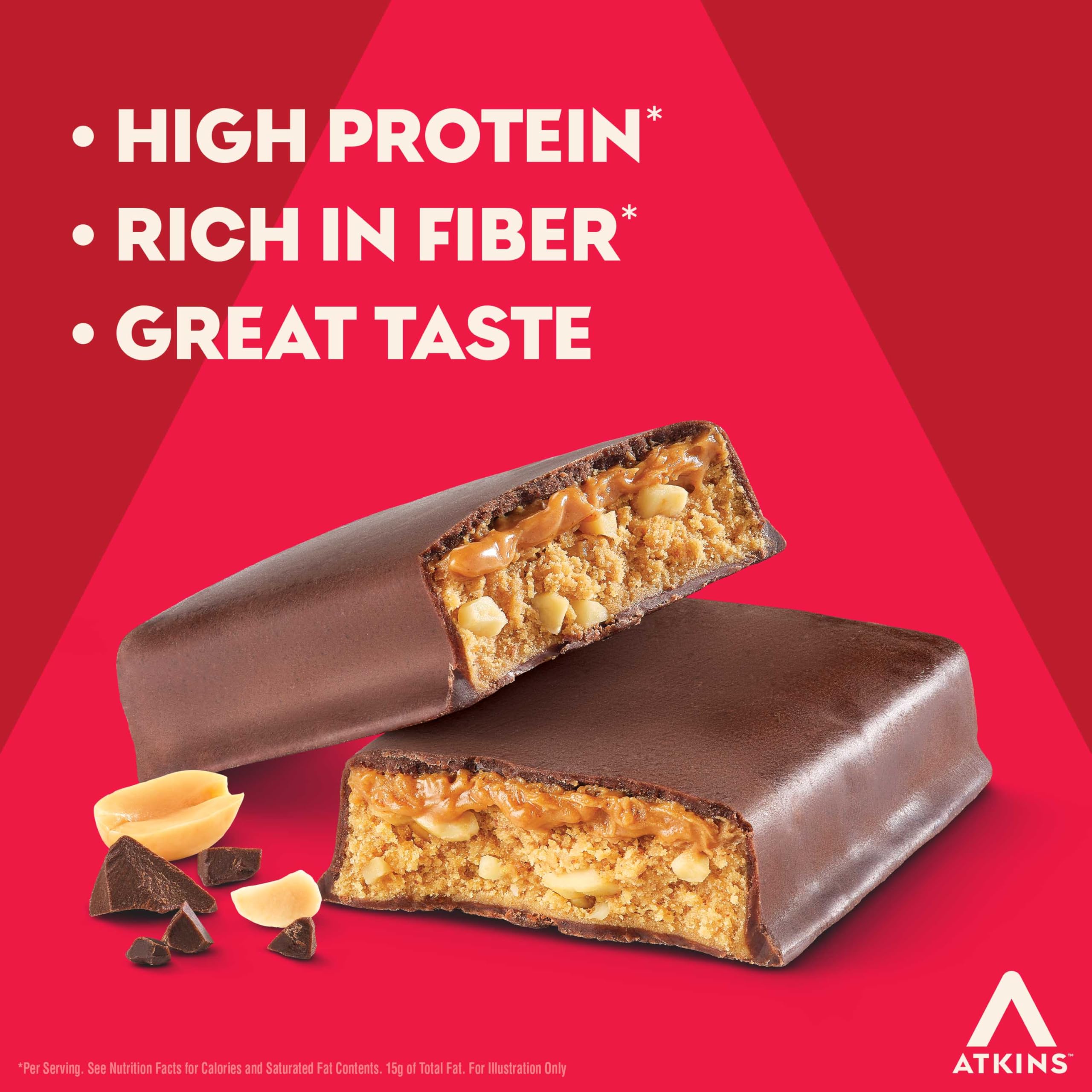 Atkins bar in hand to show real size and easy portion control for on-the-go