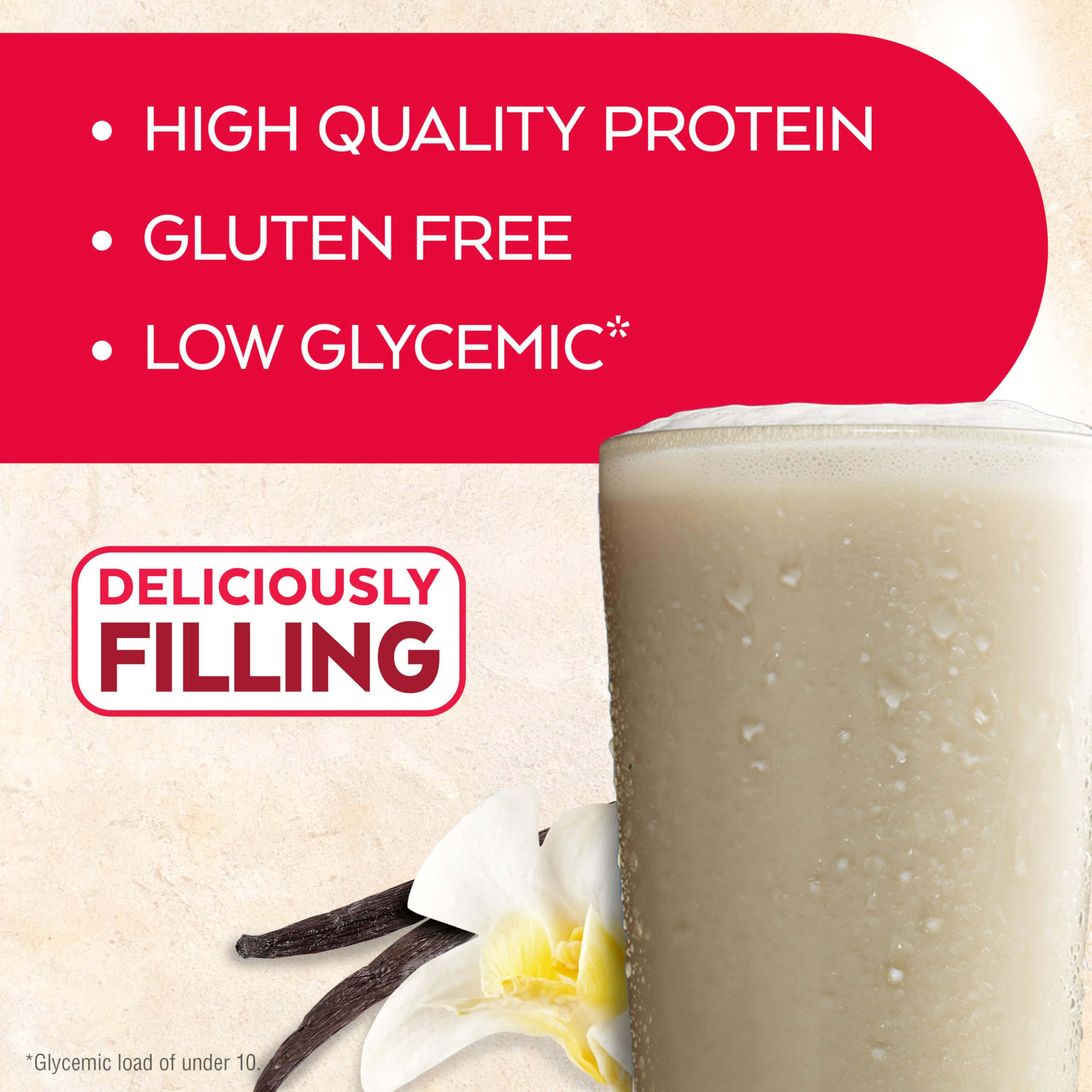 Atkins shake pouring to show creamy texture and satisfying mouthfeel