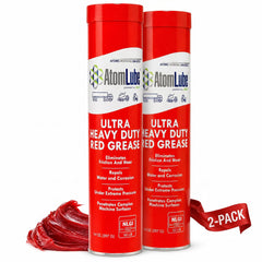 AtomLube front packaging showing two 14 oz tubes and benefits