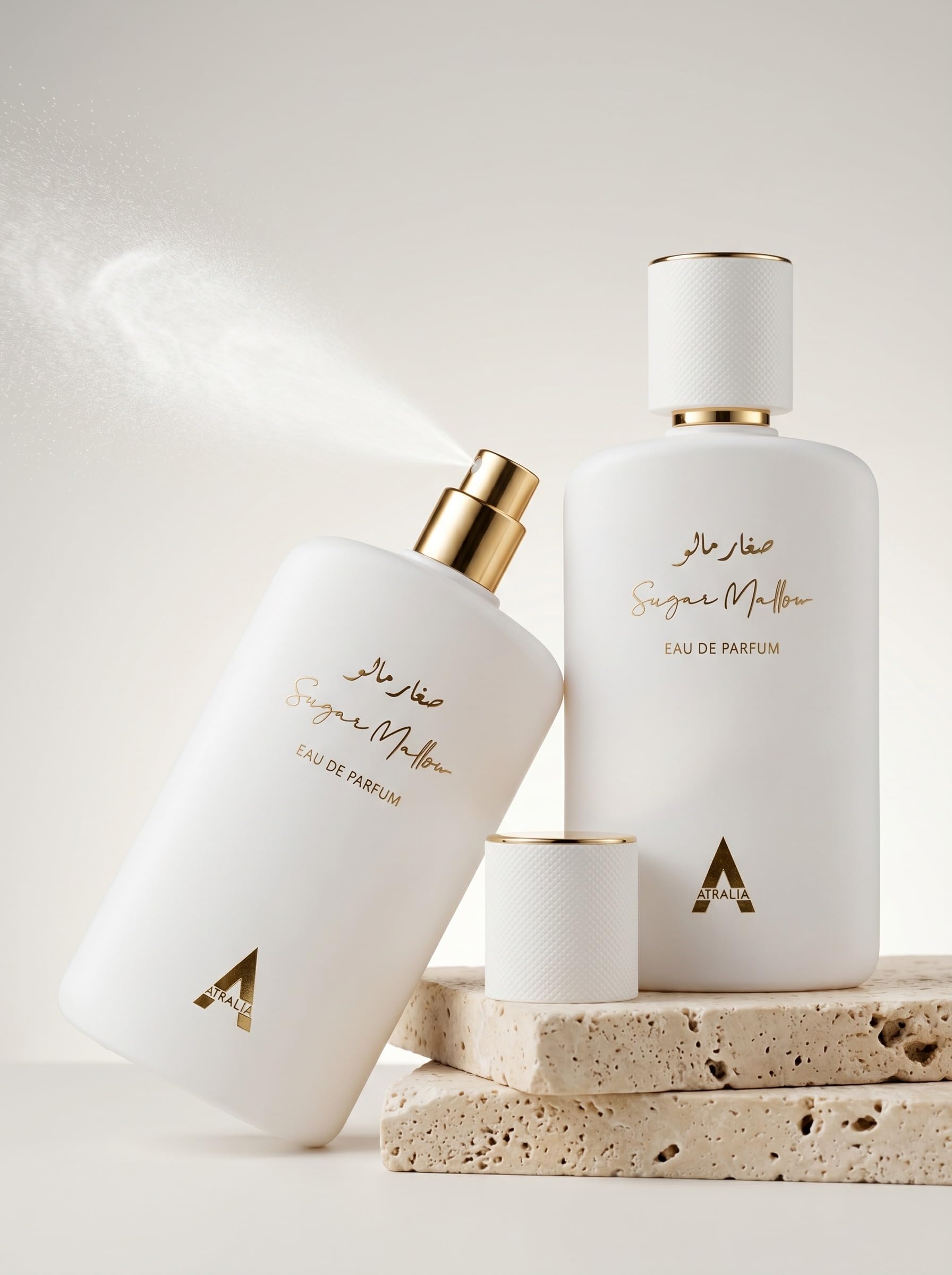 Atralia fragrance pour texture evoking creamy vanilla marshmallow notes