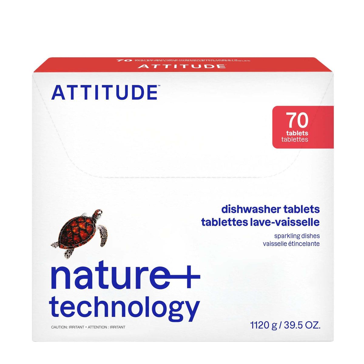 ATTITUDE front packaging showing unscented dishwasher pods and recyclable box benefit