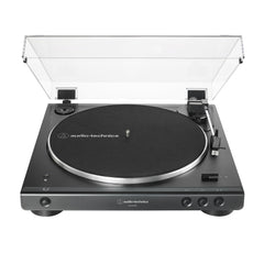 Audio-Technica close-up of die-cast aluminum platter reducing vibration for cleaner sound