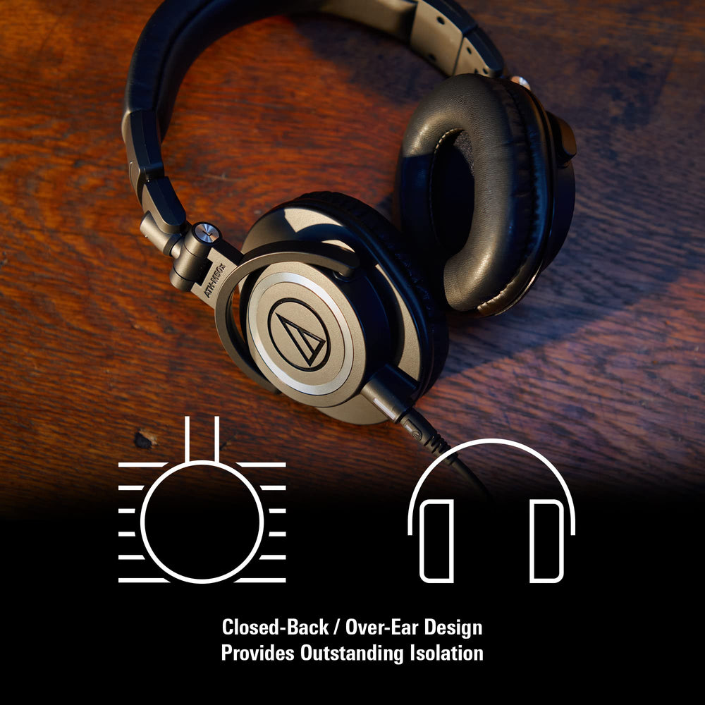 Audio-Technica ATH-M50X worn on head demonstrating secure fit and monitoring benefit