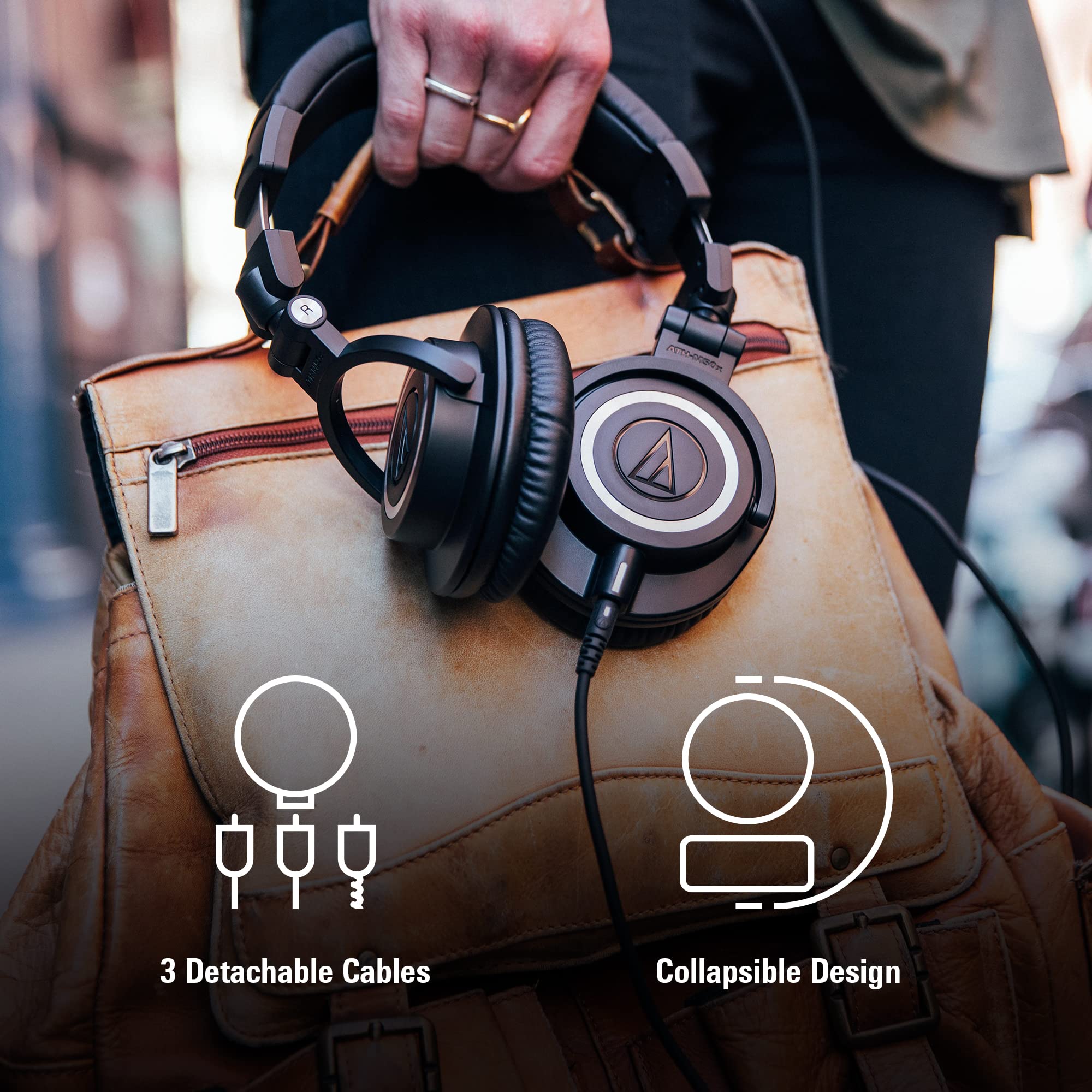 Audio-Technica ATH-M50X swivel earcup rotated 90 degrees for single-ear monitoring