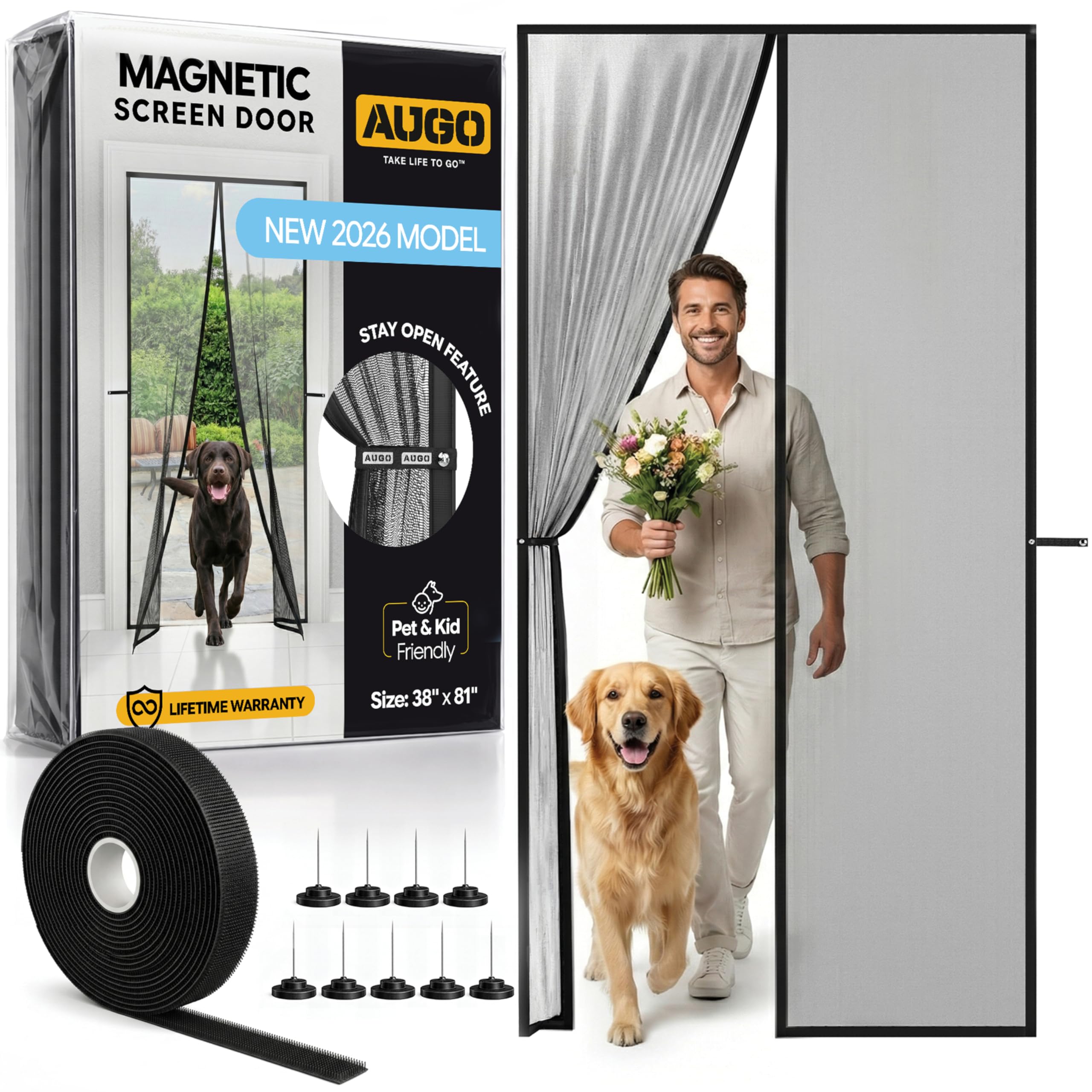 AUGO front view mounted on door showing insect protection benefit