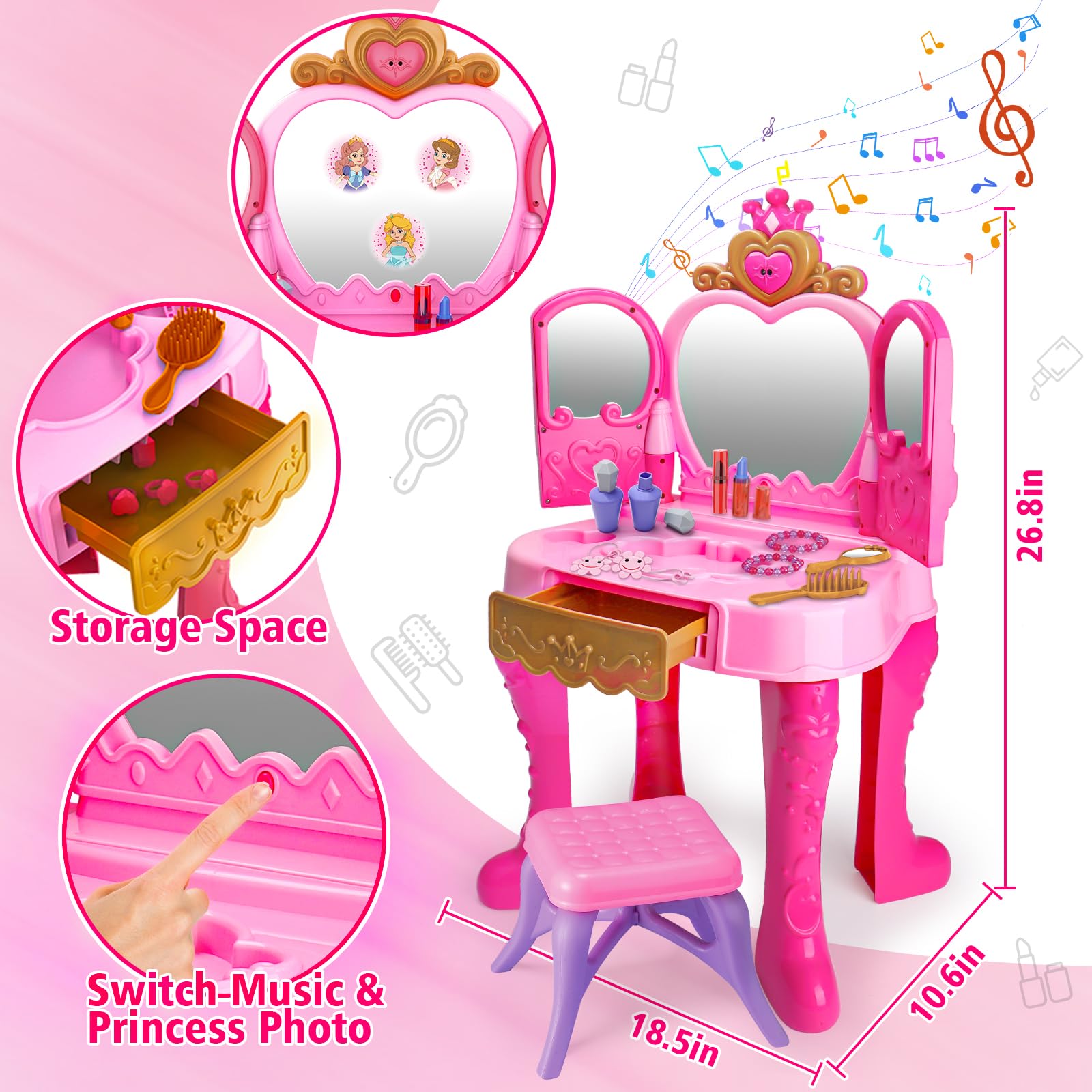 AugToy accessories laid out including rings comb and pretend perfumes for fine-motor play