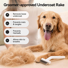 aumuca rake in use on a German Shepherd reducing loose fur and shedding