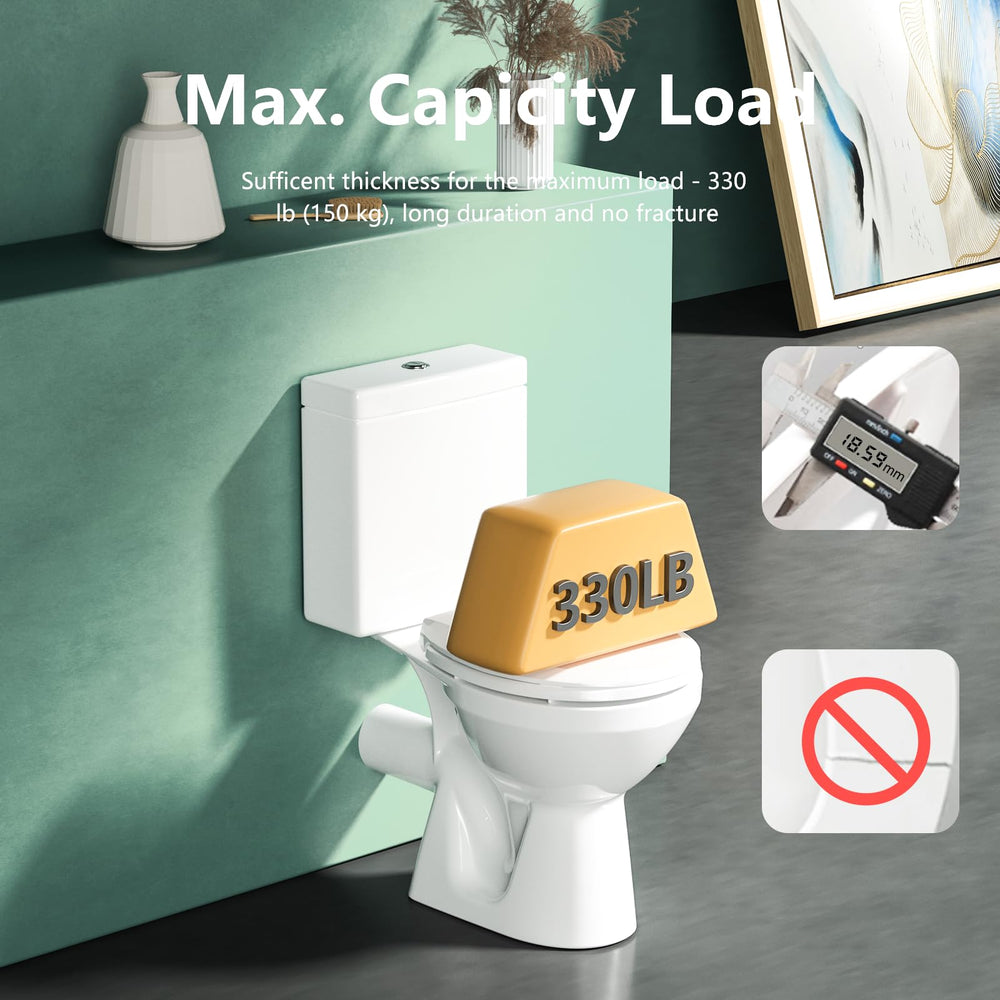 Aünsffer seat next to ruler illustrating 16.5 inch fit for standard round toilets