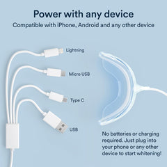 AURAGLOW kit components laid out showing tray, gel, and plug-in cord