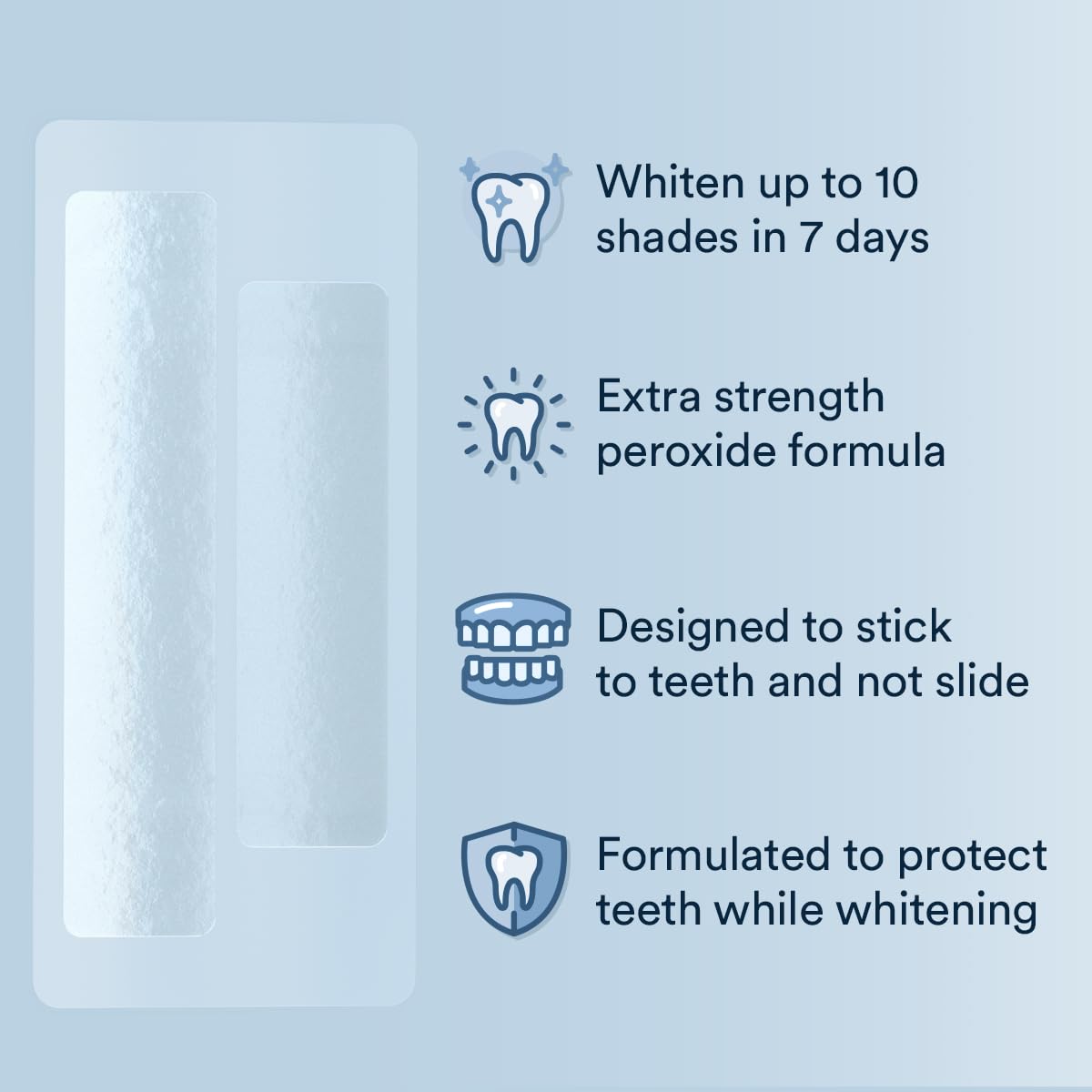 Person applying Auraglow strip to upper teeth, illustrates easy at-home use