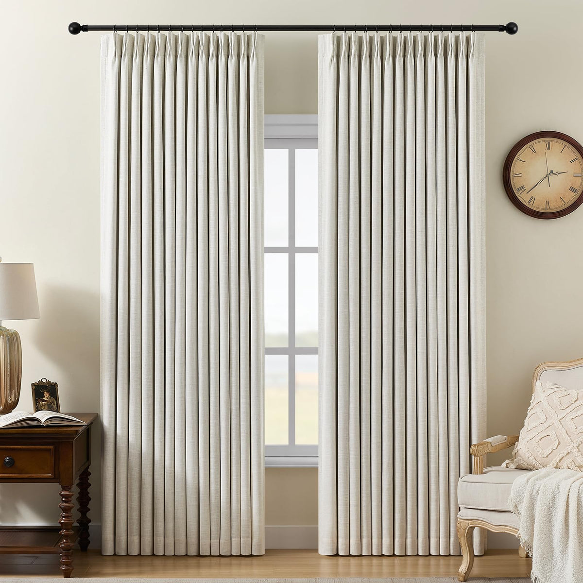 AUSSPVOCT full-length curtain panel showing elegant pinch pleats and blackout function