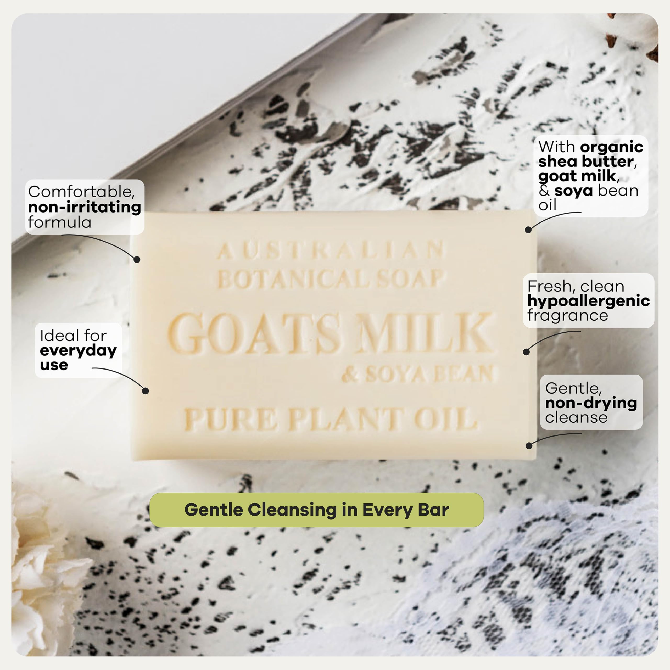 Australian Botanical Soap styled in bathroom setting suggesting daily routine luxury benefit