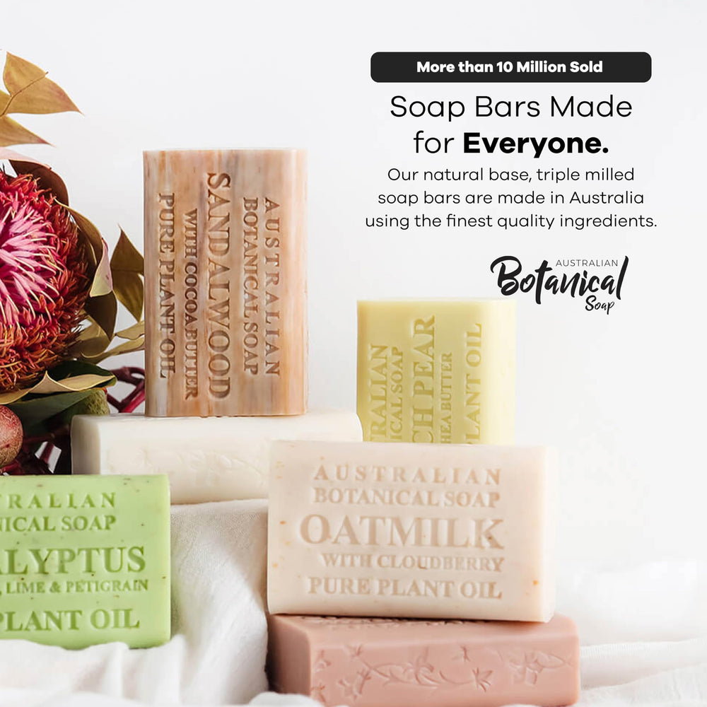 Australian Botanical Soap label close-up showing Australian origin and natural ingredient benefit