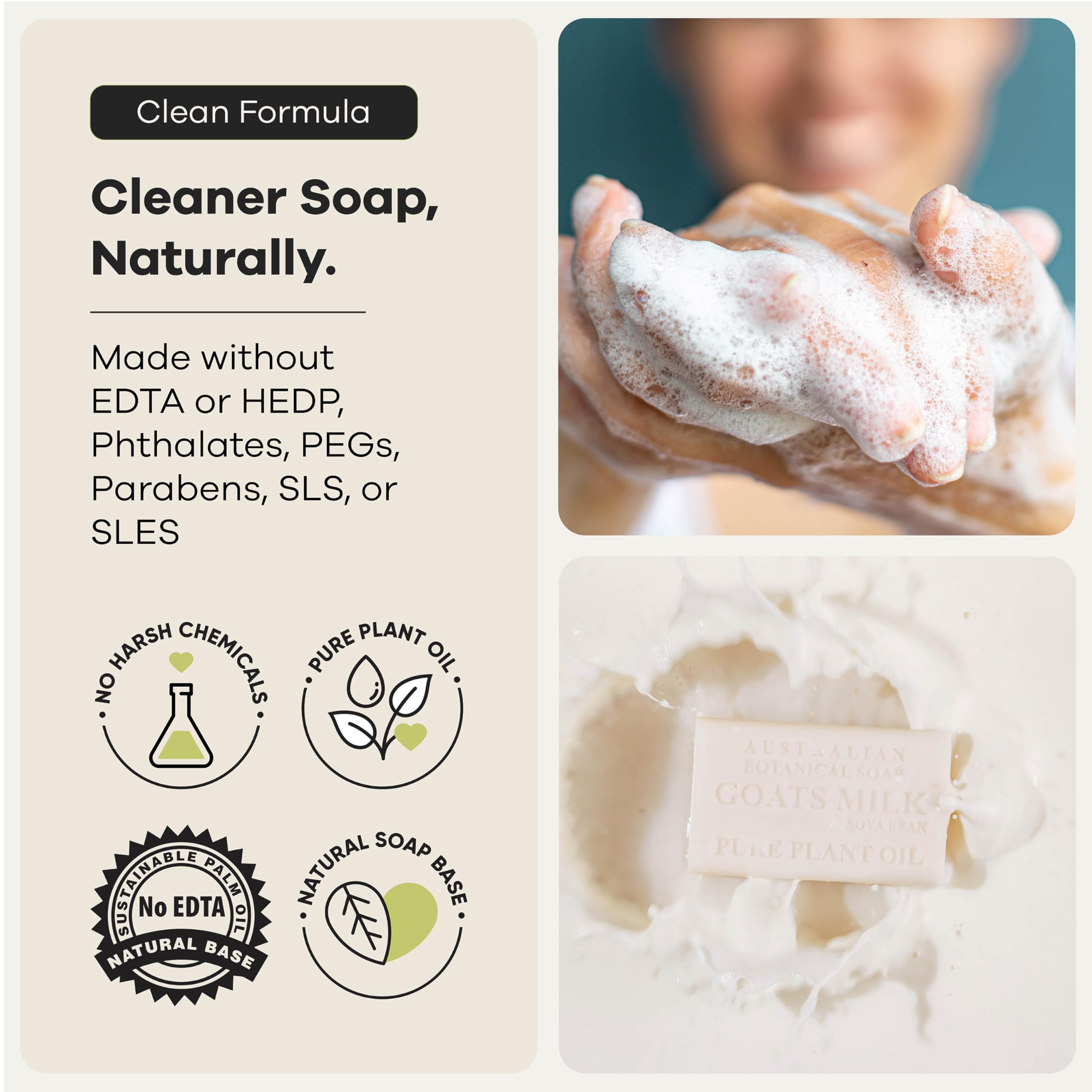 Australian Botanical Soap rich creamy lather in hand demonstrating gentle cleansing benefit