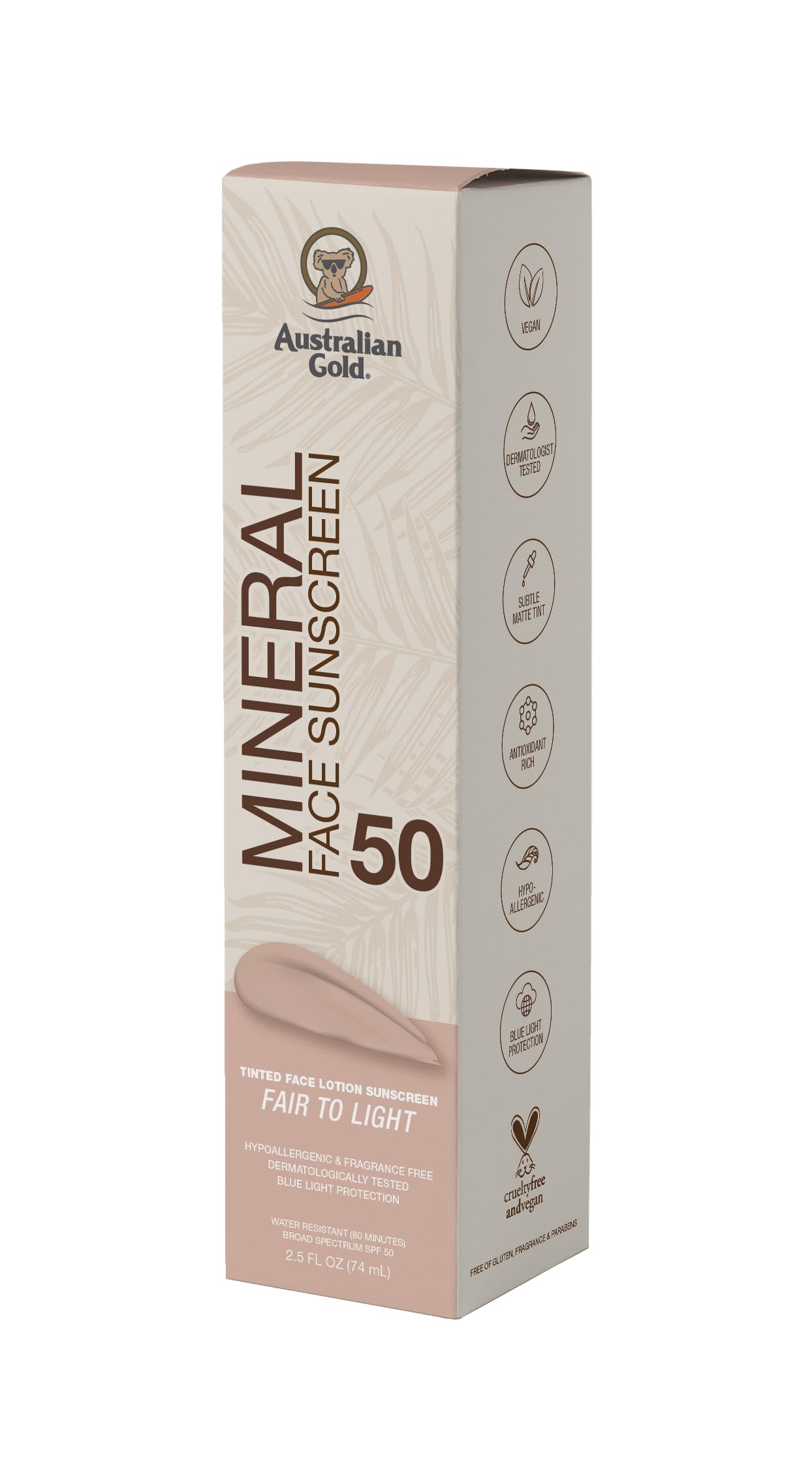 Australian Gold close-up texture showing smooth tint and matte finish benefit