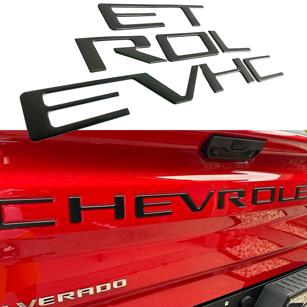 Auto Safety front view of Chevy Silverado tailgate letters showing a factory-fit finish and clean look