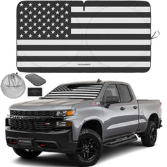 AUTOAMERICS front view of American flag sun shade showing full coverage and bold design