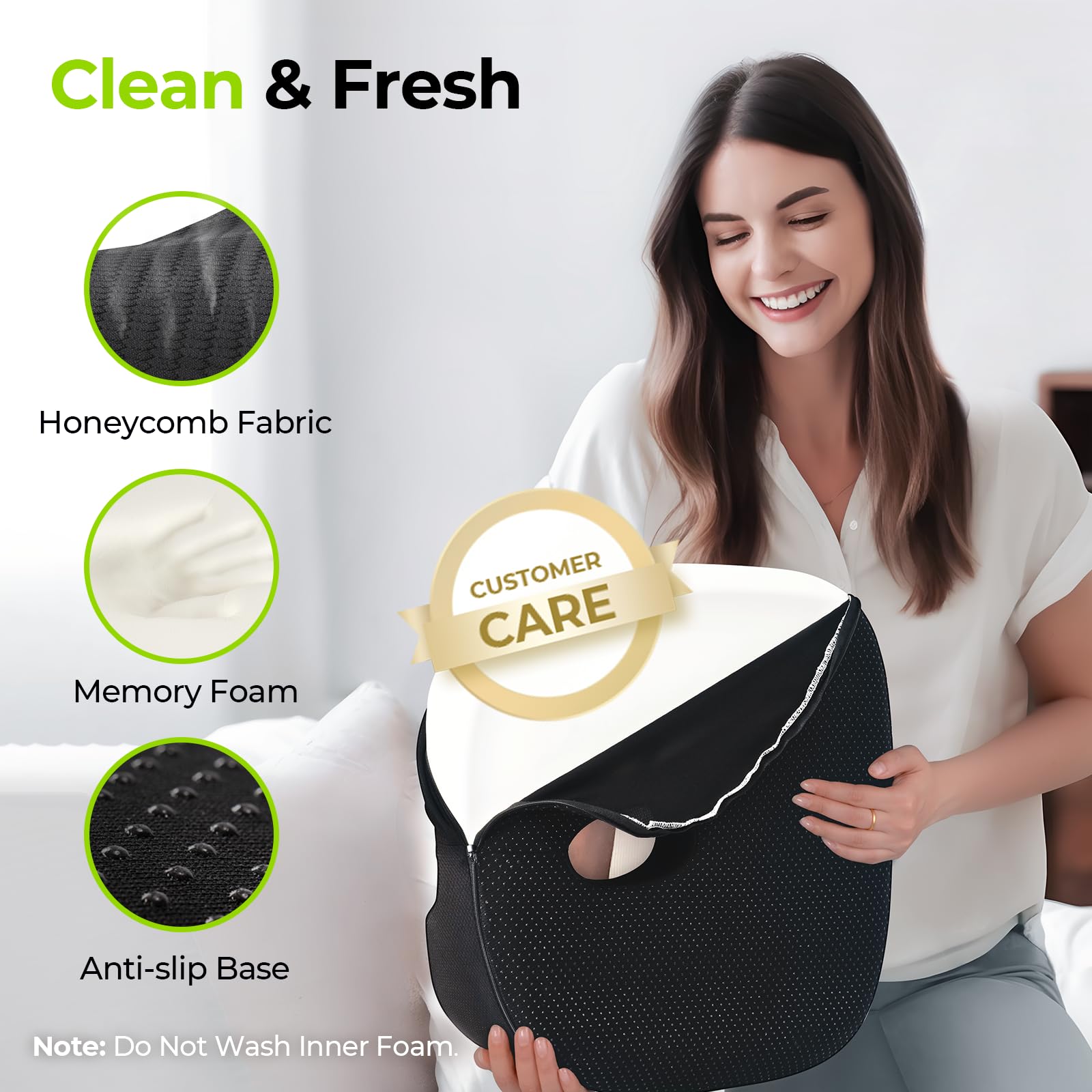 AUVON cushion positioned on a car seat for travel stability and reduced discomfort