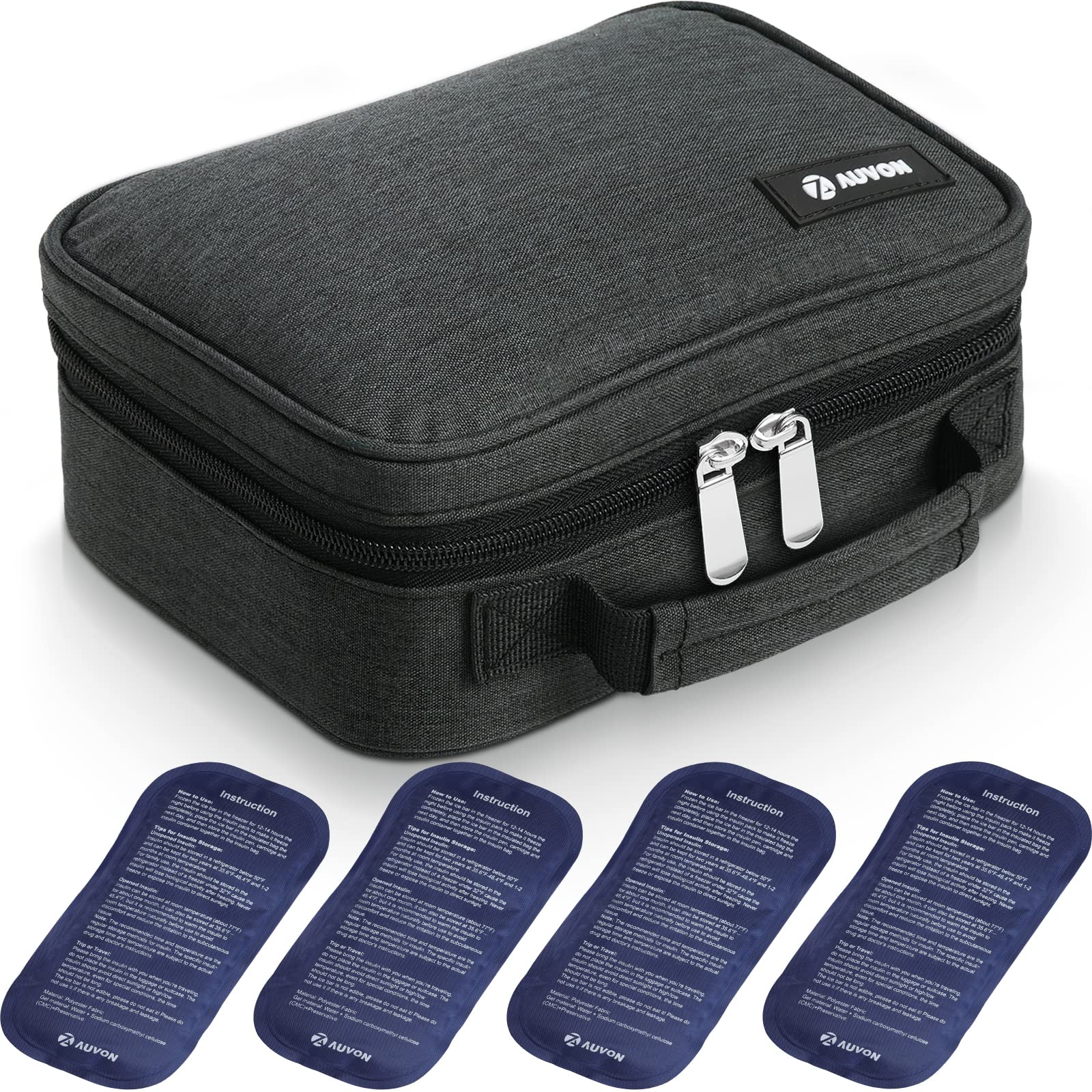 AUVON front view of insulated insulin cooler showing compact travel-ready design and durability