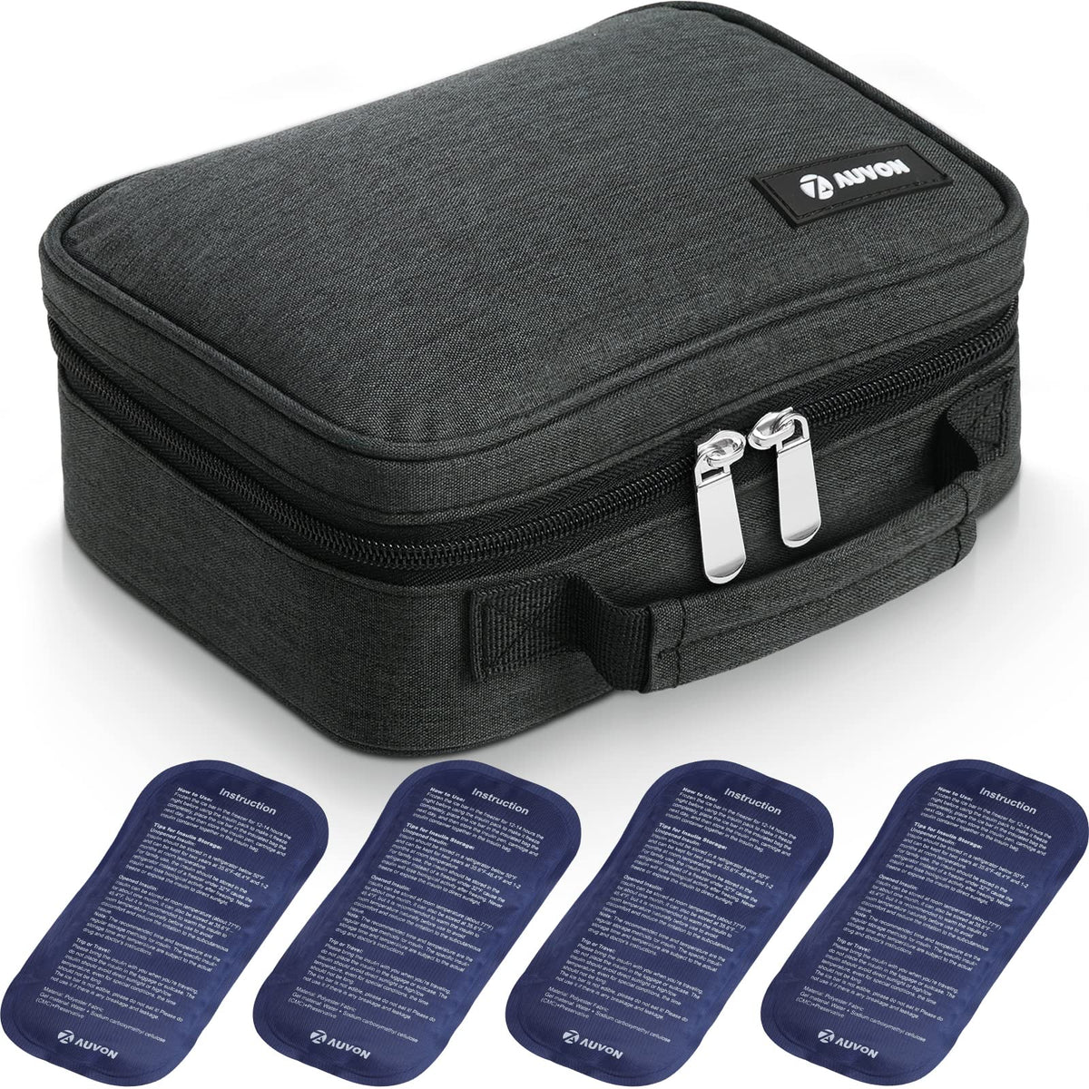 AUVON front view of insulated insulin cooler showing compact travel-ready design and durability