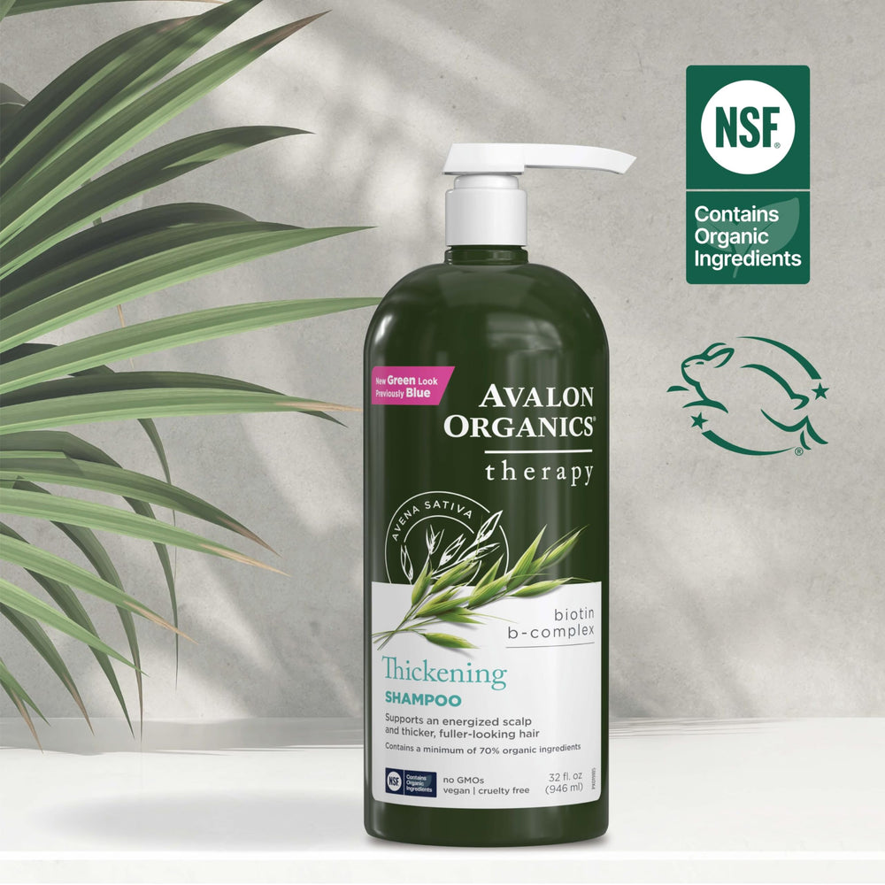 Avalon Organics shampoo in shower scene demonstrating gentle daily use for added body