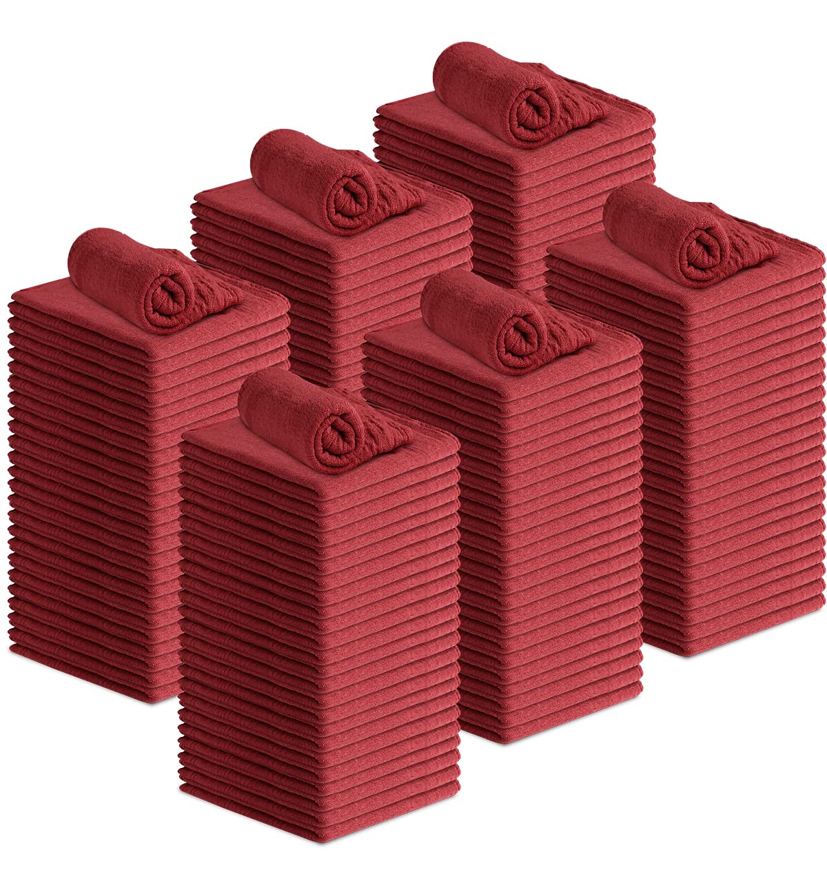 Avalon Towels front pack showing bulk 150 red rags for cost savings