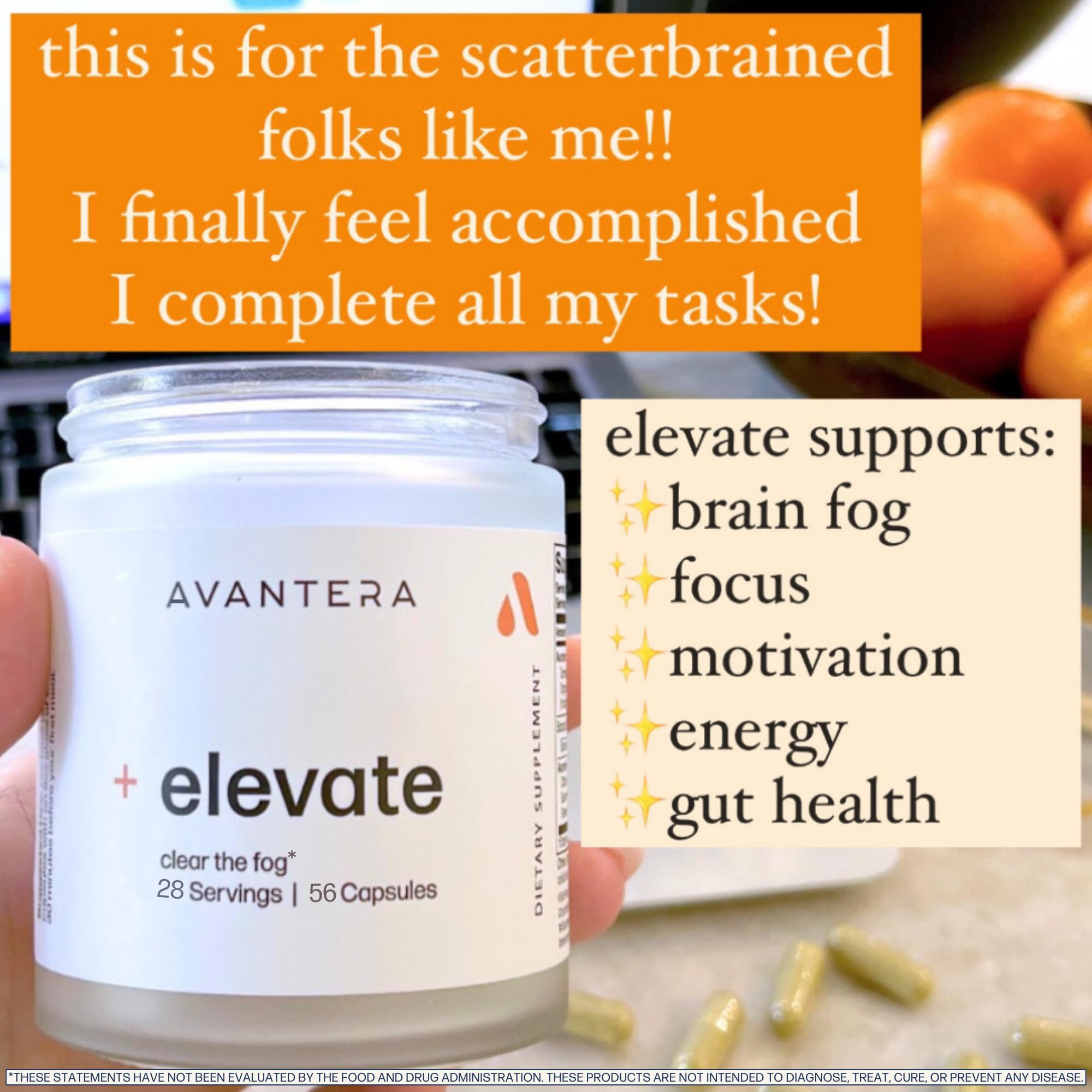 Avantera Elevate turmeric and lion's mane ingredients representing natural support