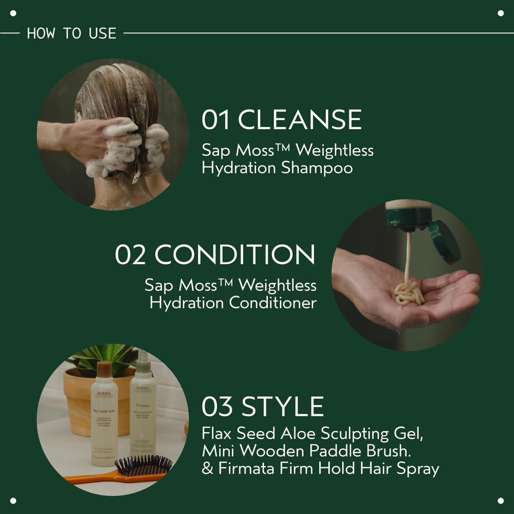 Aveda Flax Seed Aloe used to sculpt an elaborate updo showing structure and shine