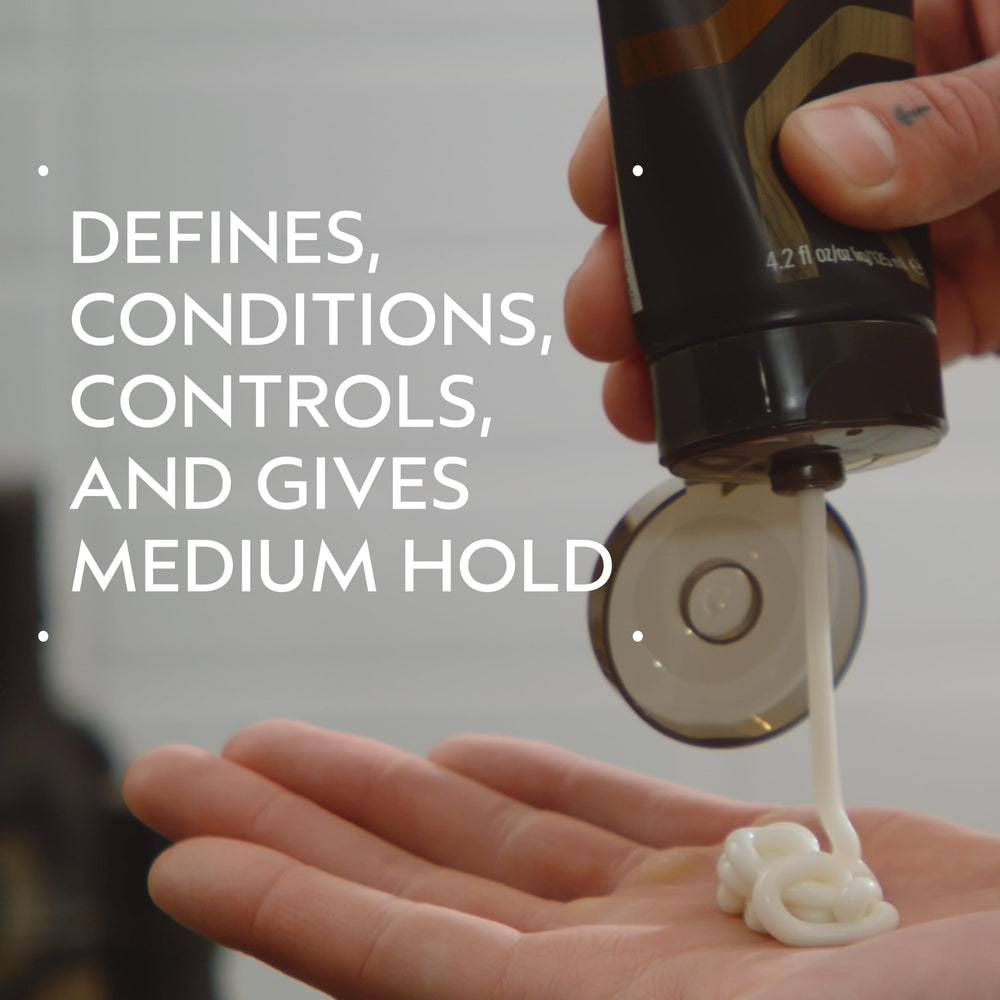 Aveda Men grooming cream pump/dose closeup illustrating easy dispensing and controlled use