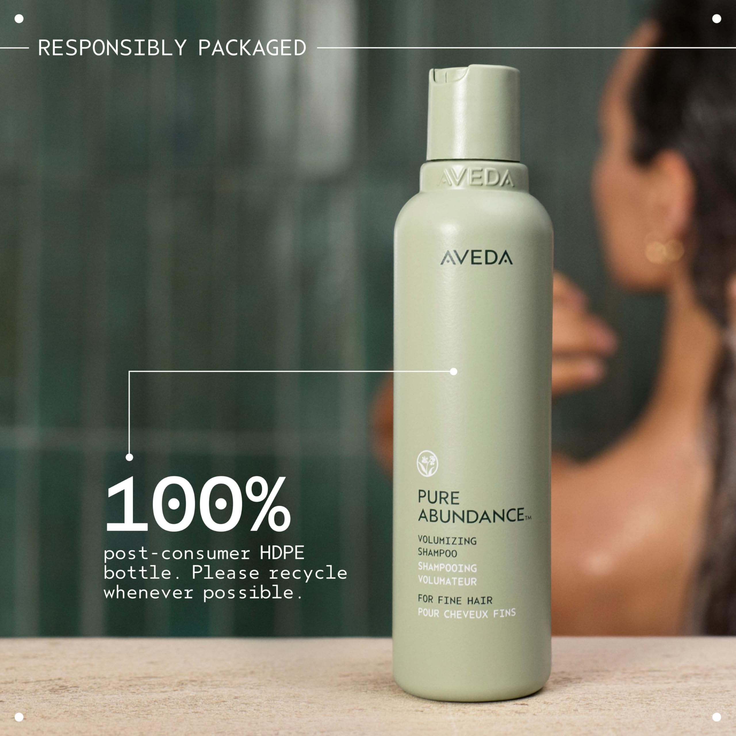 Aveda shampoo with Volumizing Conditioning Rinse showing paired-use volume benefit