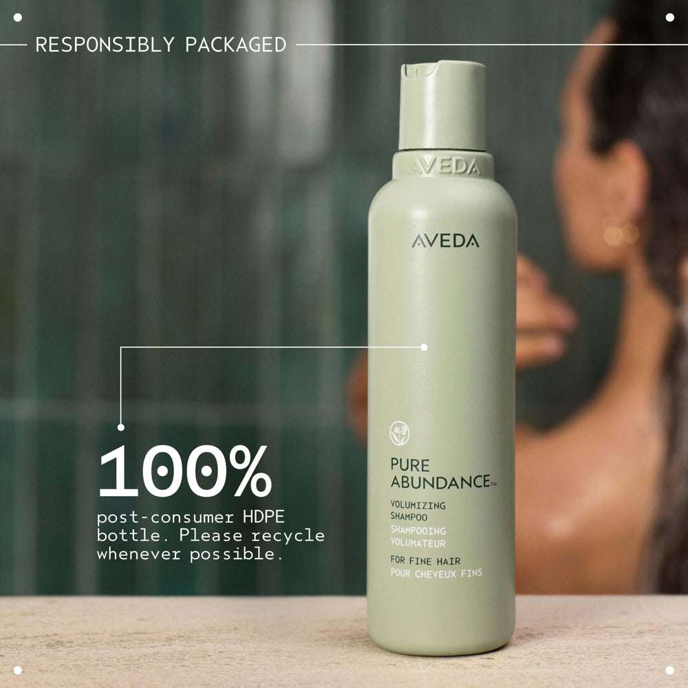 Aveda shampoo with Volumizing Conditioning Rinse showing paired-use volume benefit