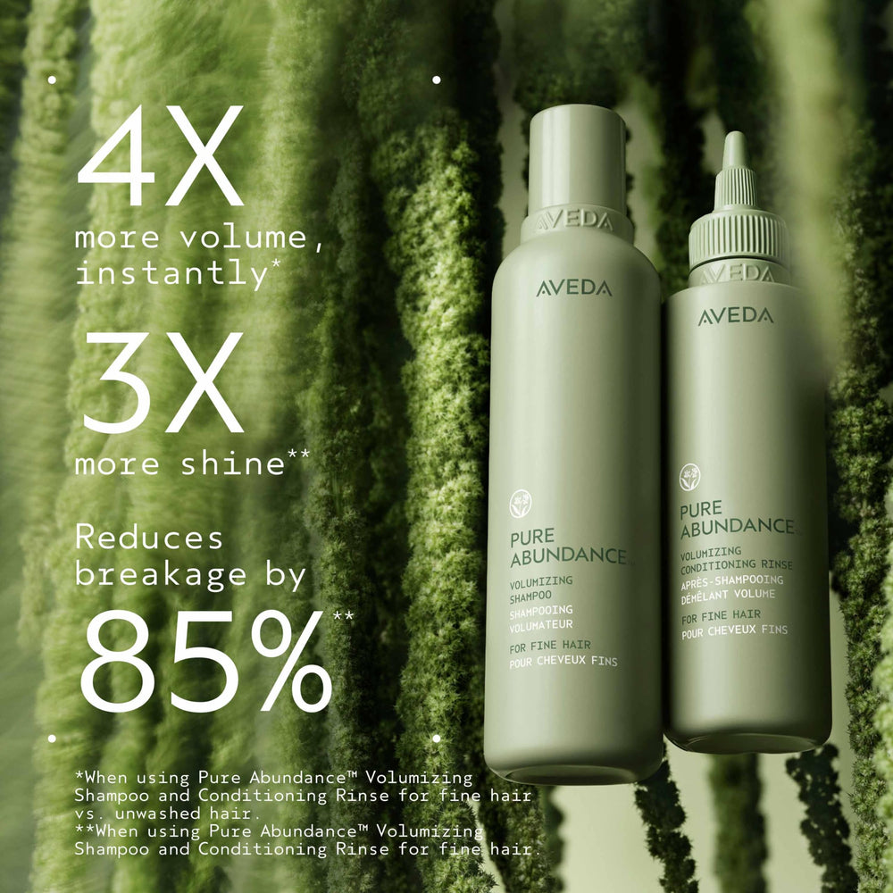 Aveda label close-up highlighting product name and volumizing claim for clarity