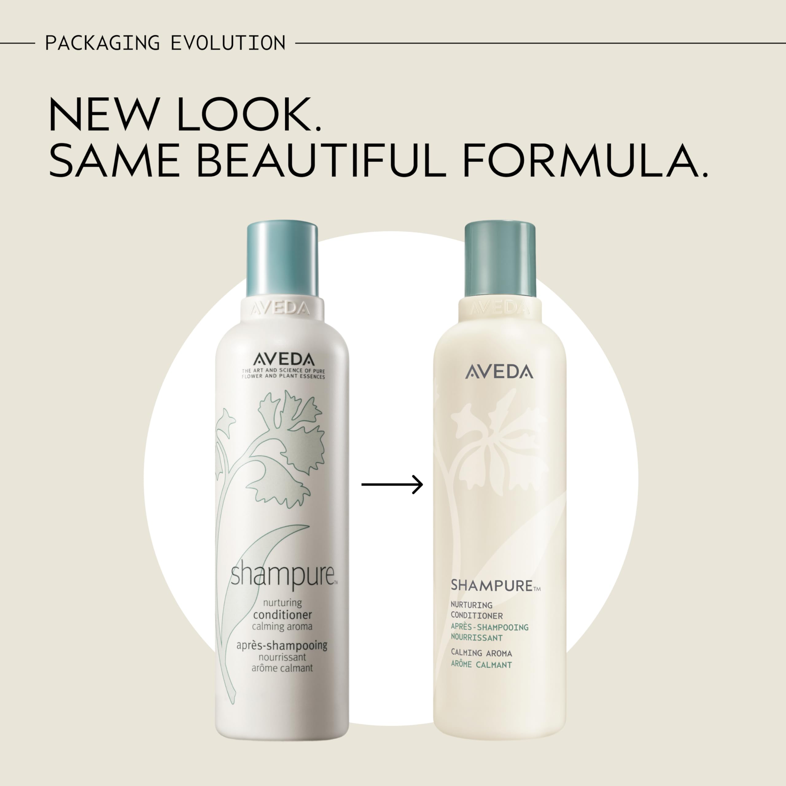 Aveda Shampure pump close-up dispensing conditioner, demonstrates ease