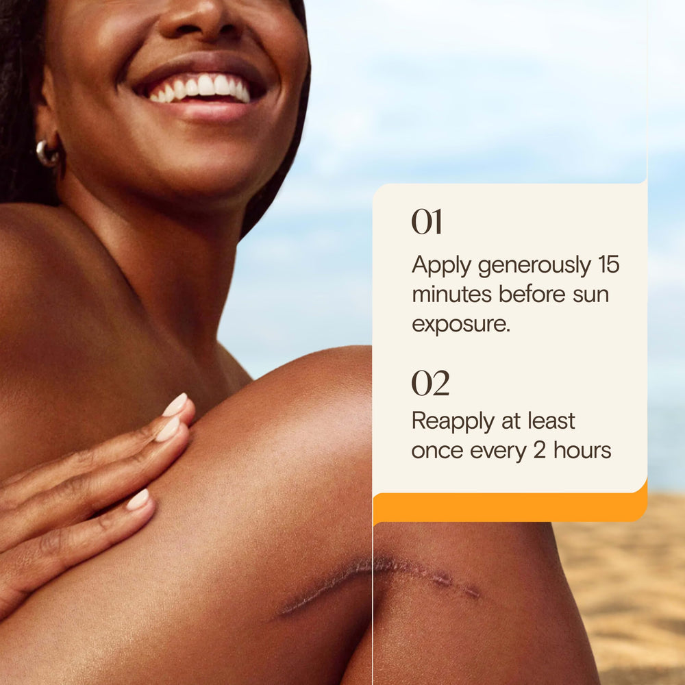 Aveeno sunscreen in outdoor beach scene showing water resistant benefit