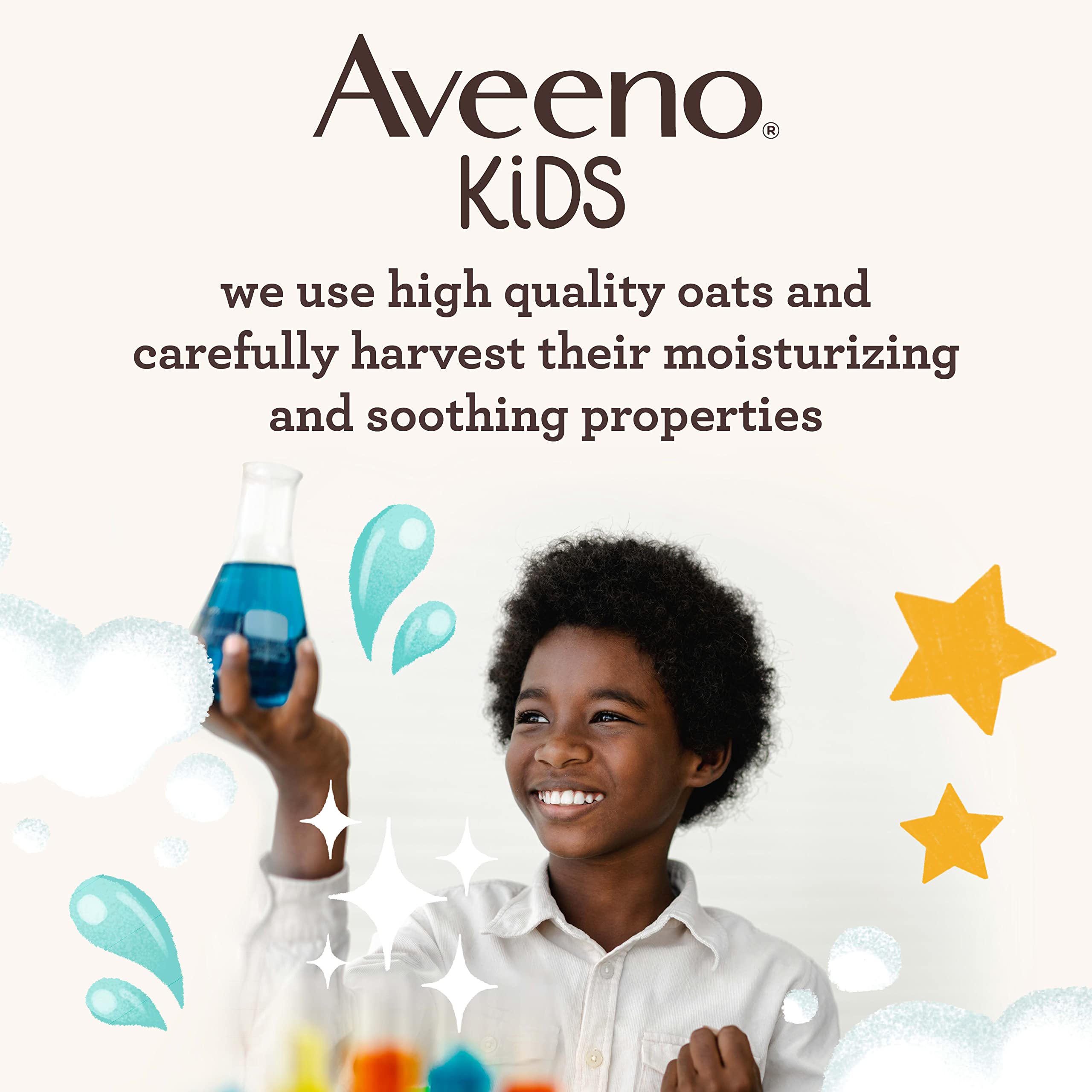 Child in bath using Aveeno Baby wash illustrating safe, gentle daily cleansing benefit