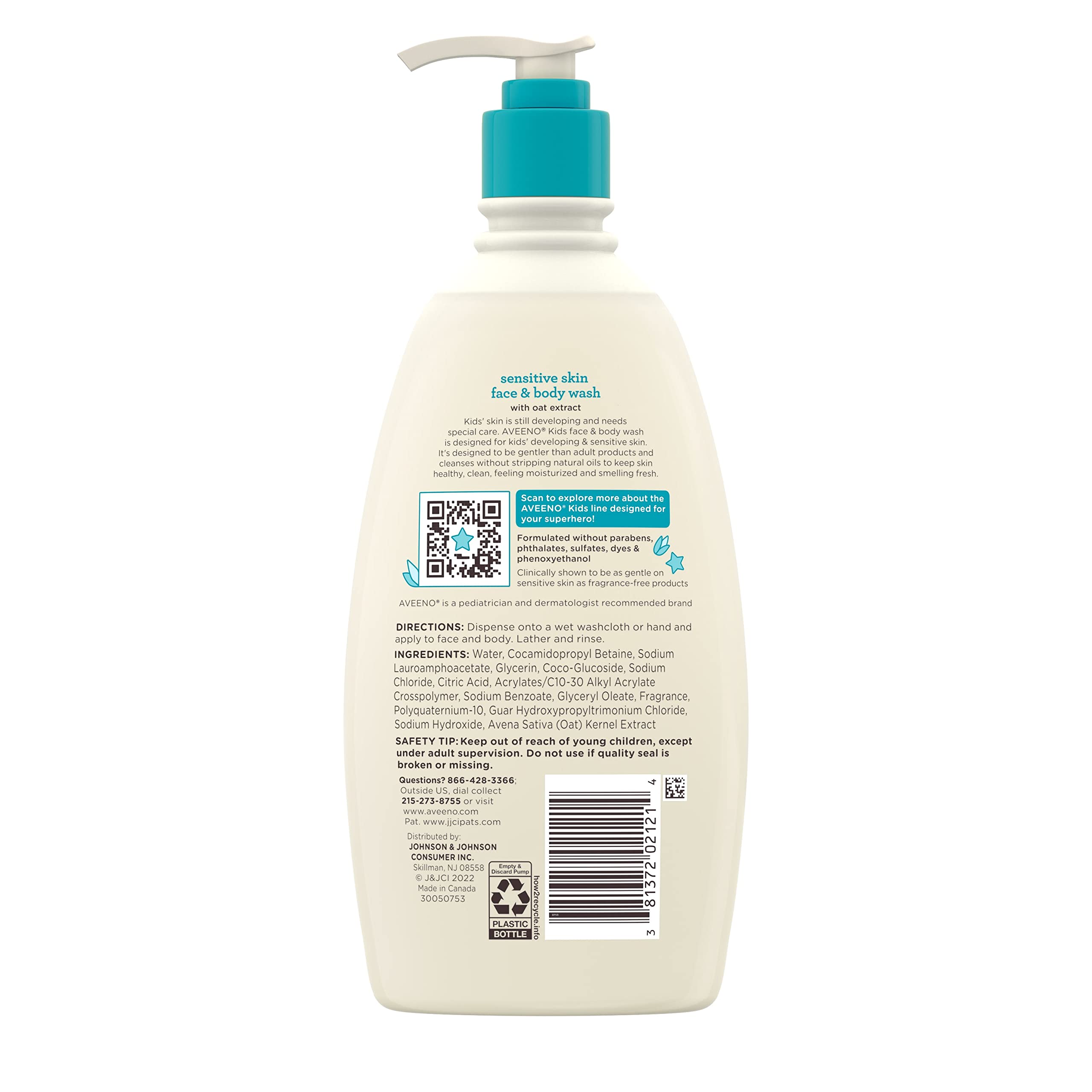 Oat extract visual with Aveeno Baby wash emphasizing soothing, moisture-supporting benefit