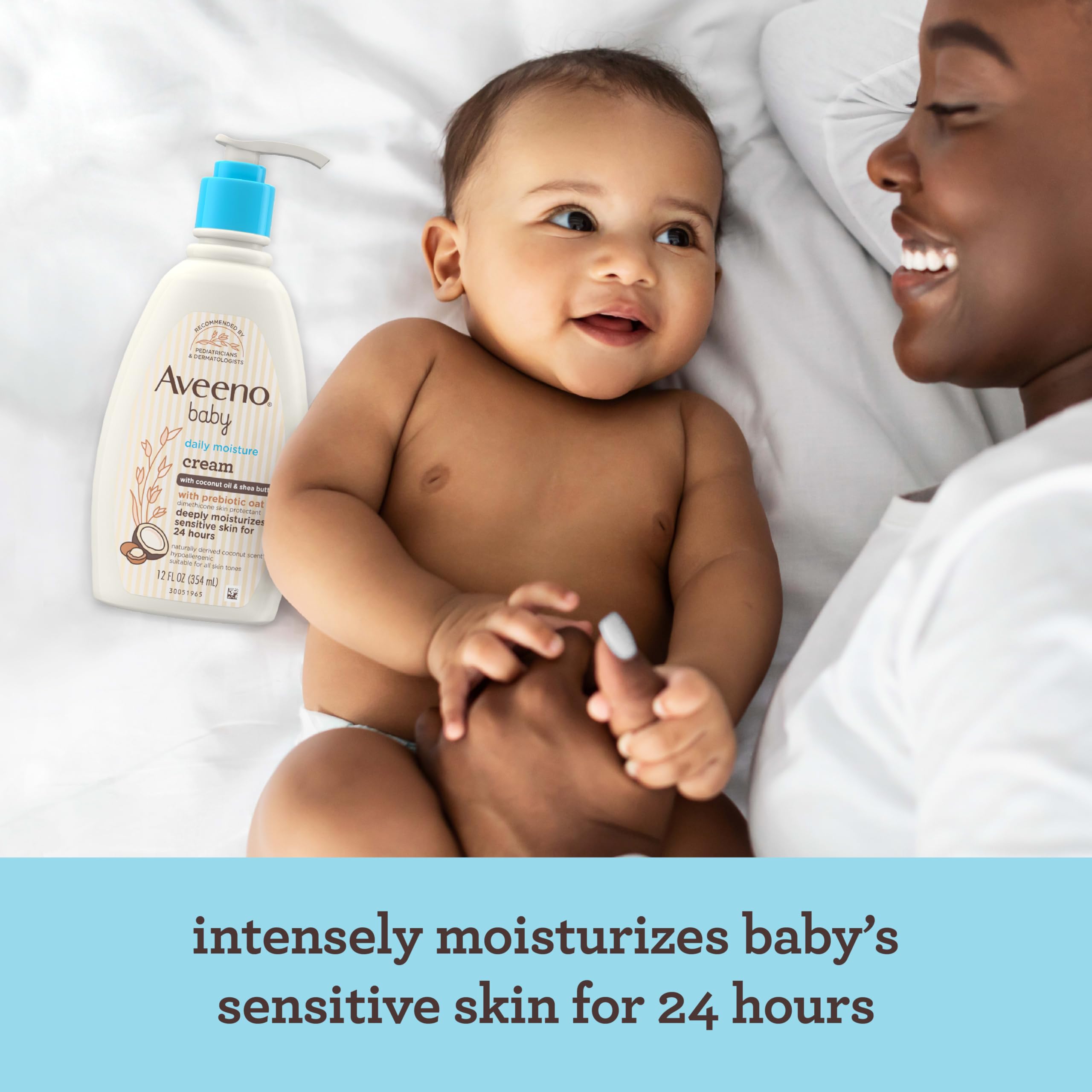 Aveeno Baby lotion texture swatch demonstrating fast-absorbing non-greasy benefit
