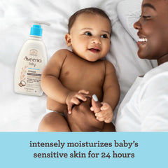 Aveeno Baby lotion texture swatch demonstrating fast-absorbing non-greasy benefit