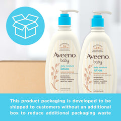 Aveeno Baby applying lotion on infant arm for 24-hour hydration and comfort